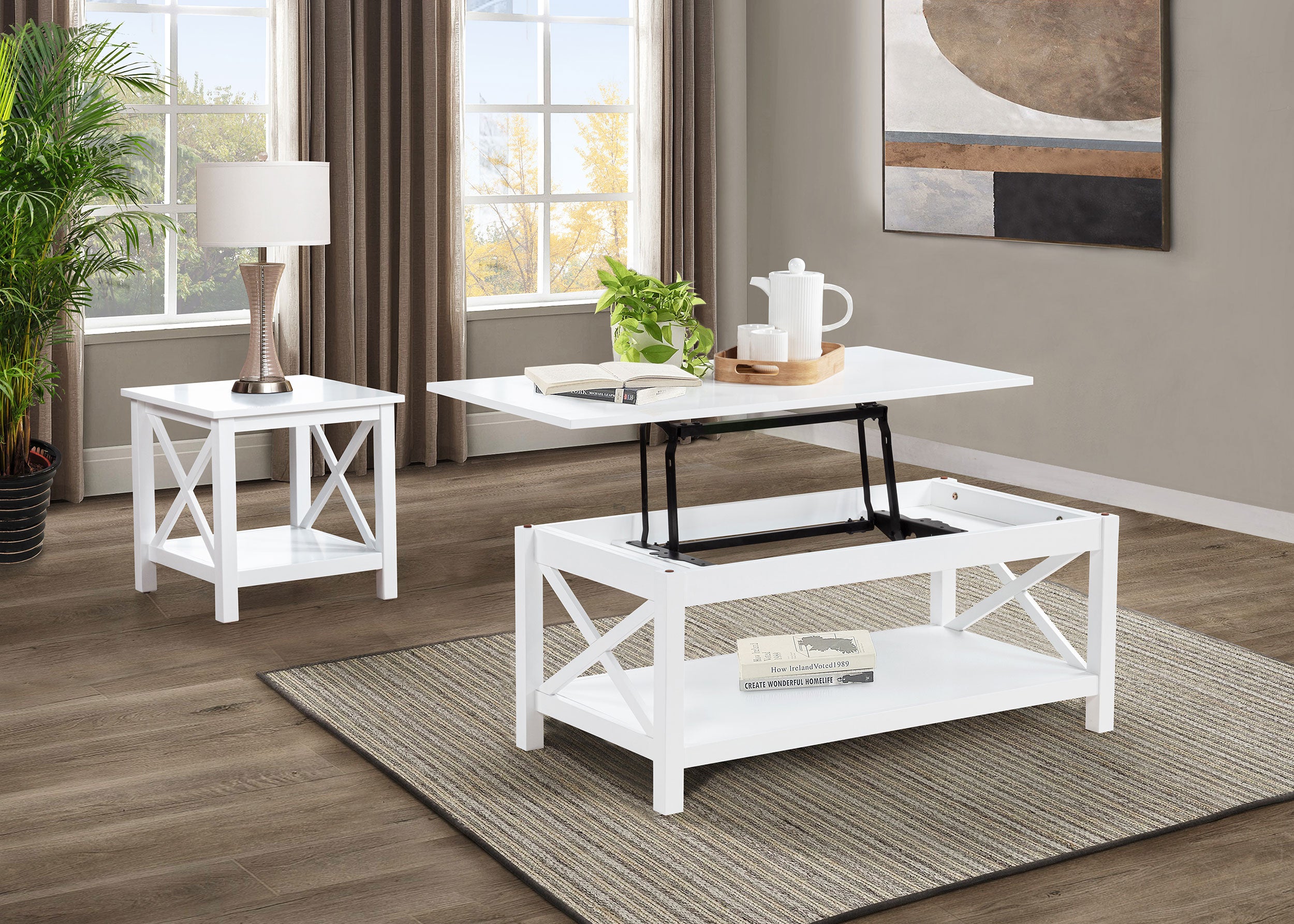 Skyview 2-piece Rectangular Lift Top Coffee Table Set White