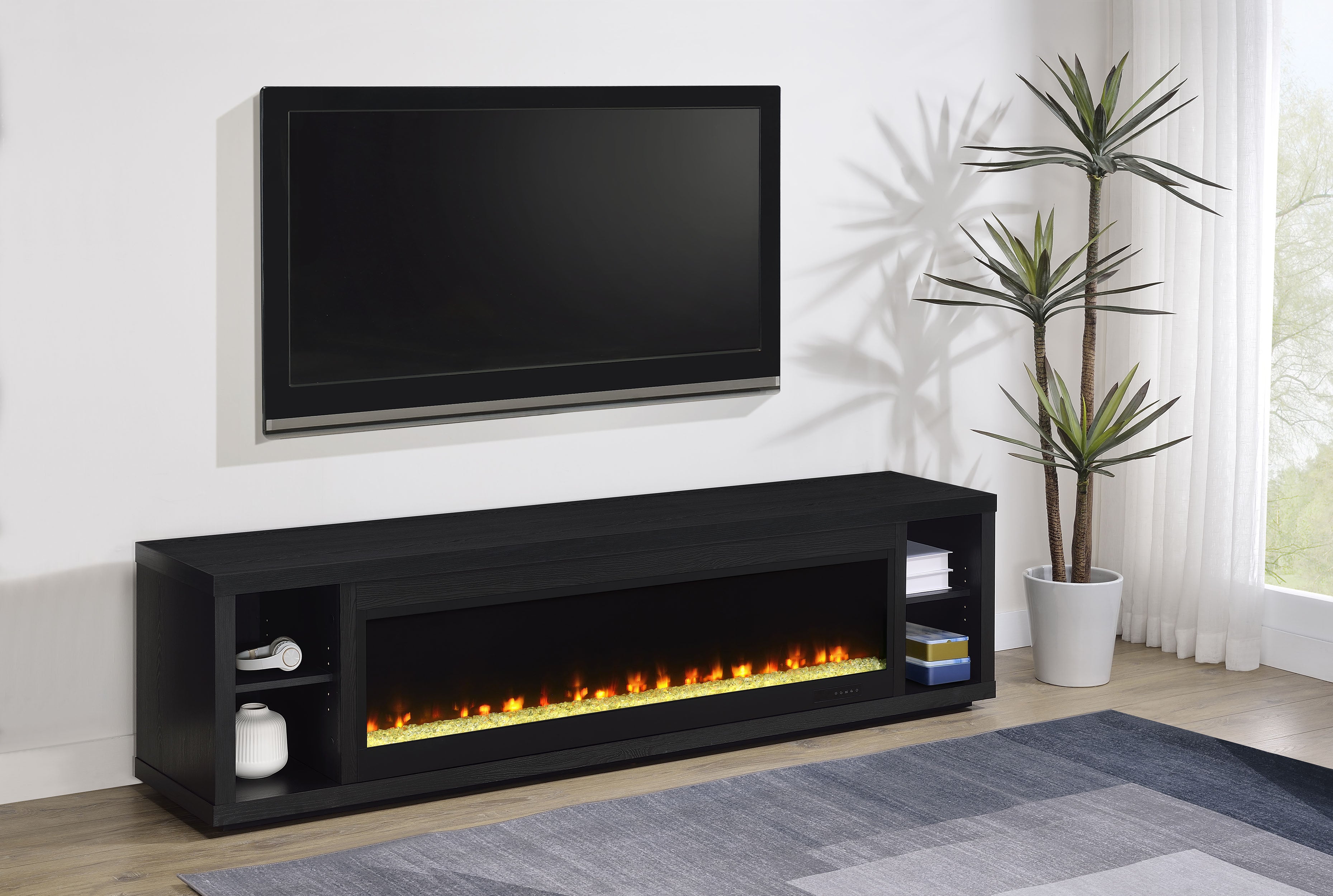 Deiter 79-inch TV Stand Fireplace Media Console Black