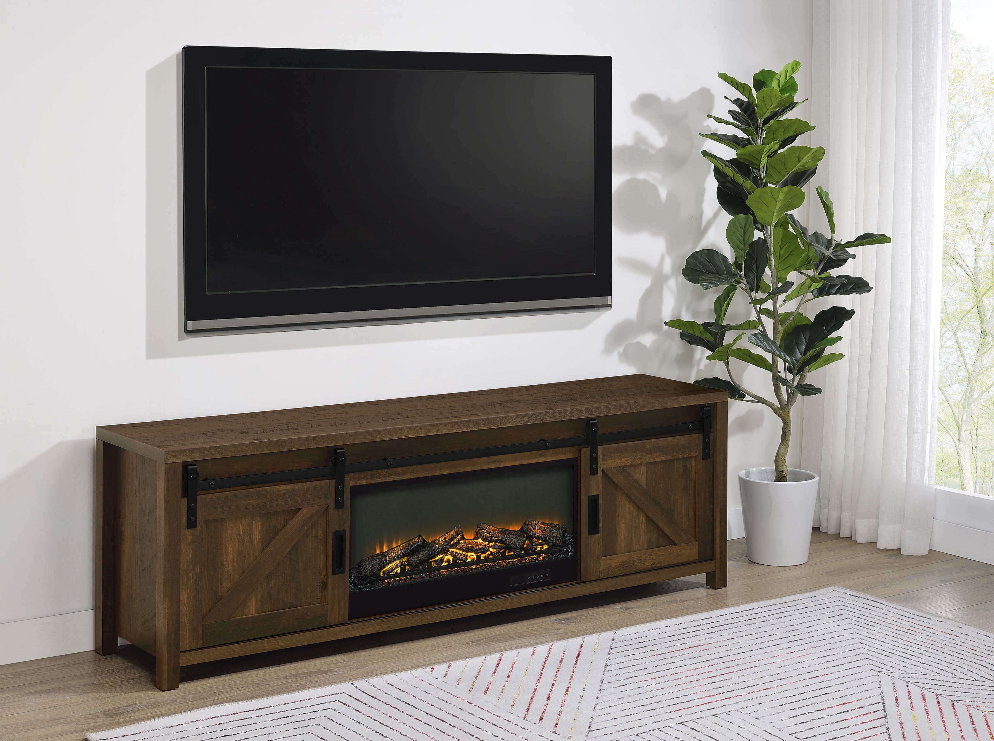Enfield 71-inch TV Stand Fireplace Media Console Dark Pine