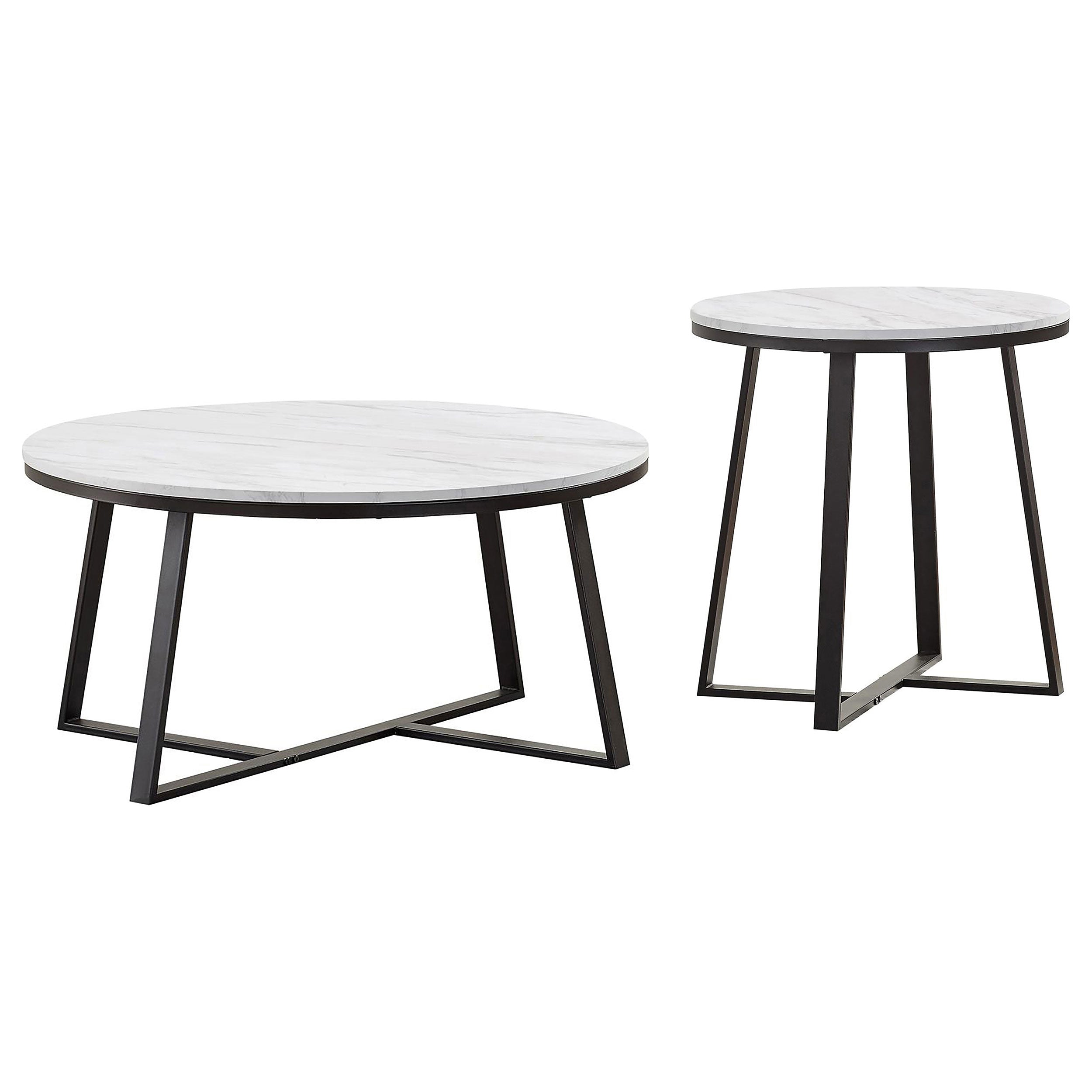 Hugo Coffee and End Table Set White Faux Marble