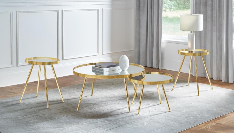 Kaelyn Round Coffee and End Table Set Gold