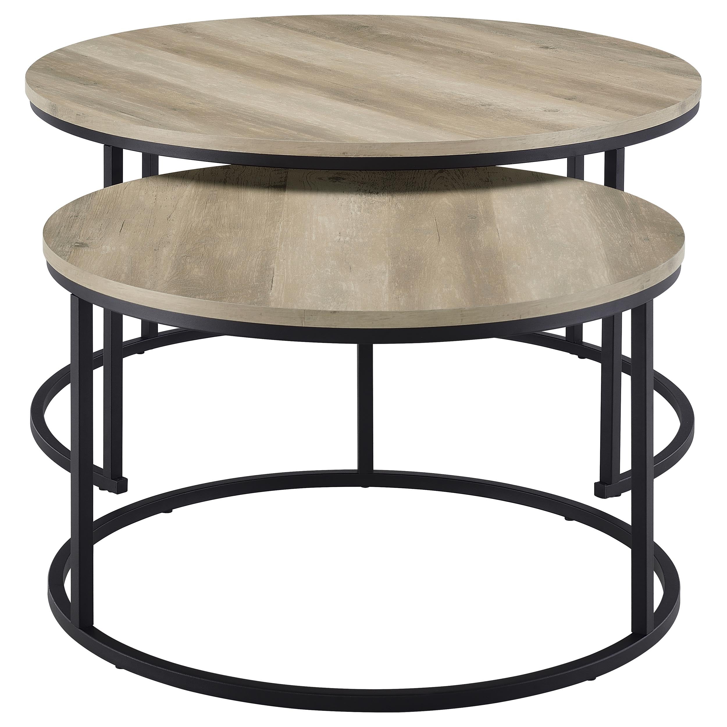 Lainey 2-piece Round Nesting Coffee Table Distressed Pine