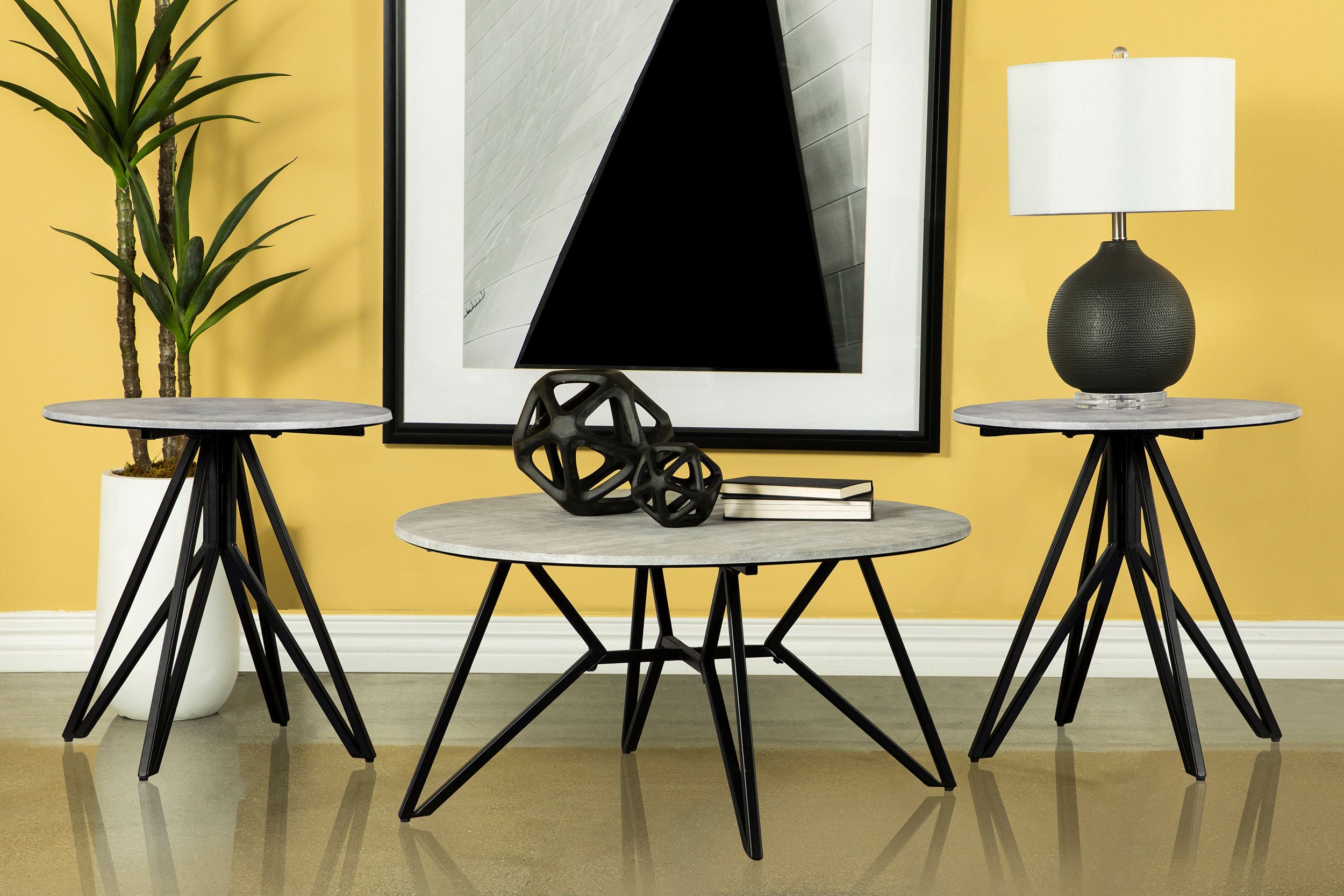 Hadi  Round SmartTop Coffee and End Table Set Cement