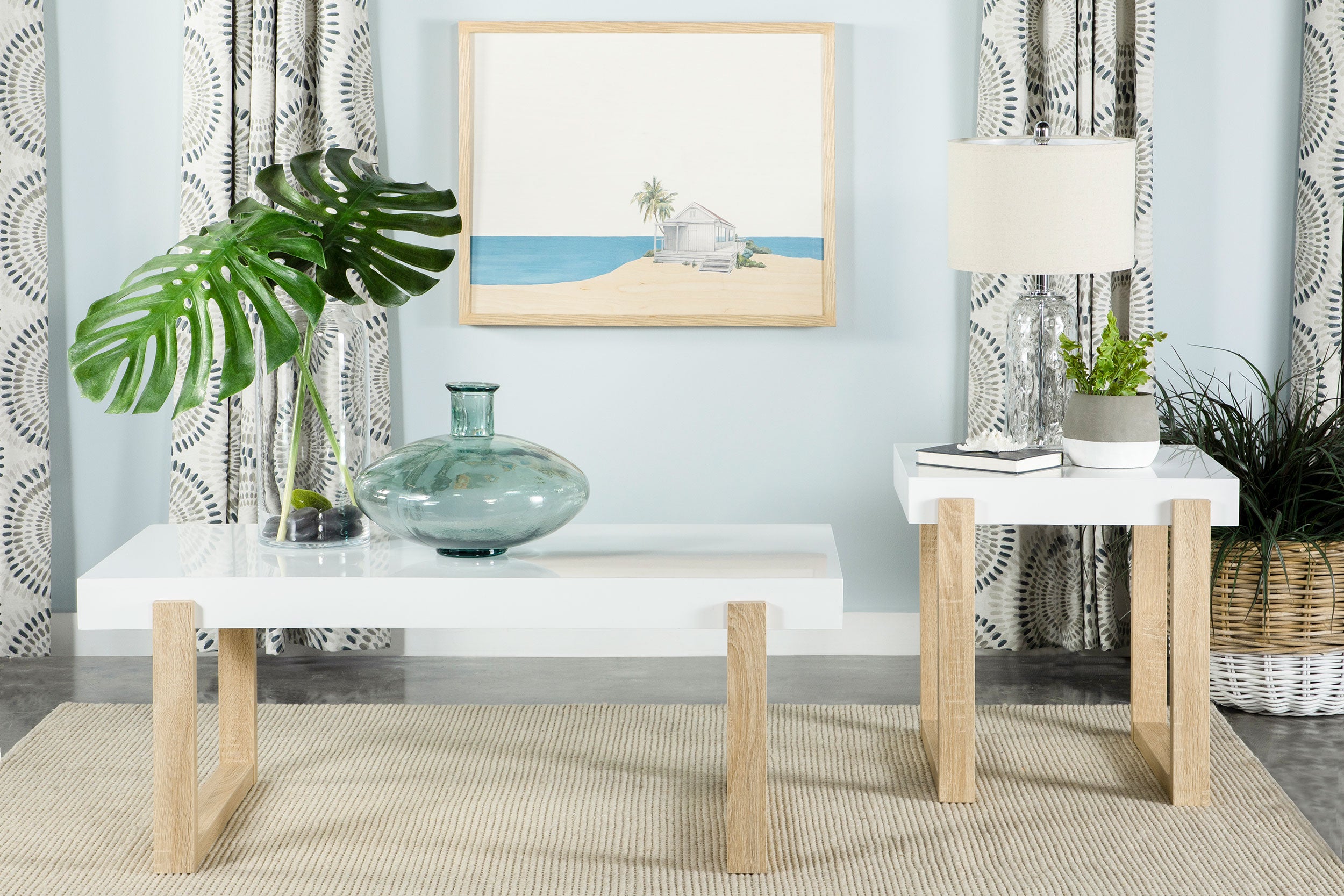 Pala  Coffee and End Table Set White High Gloss