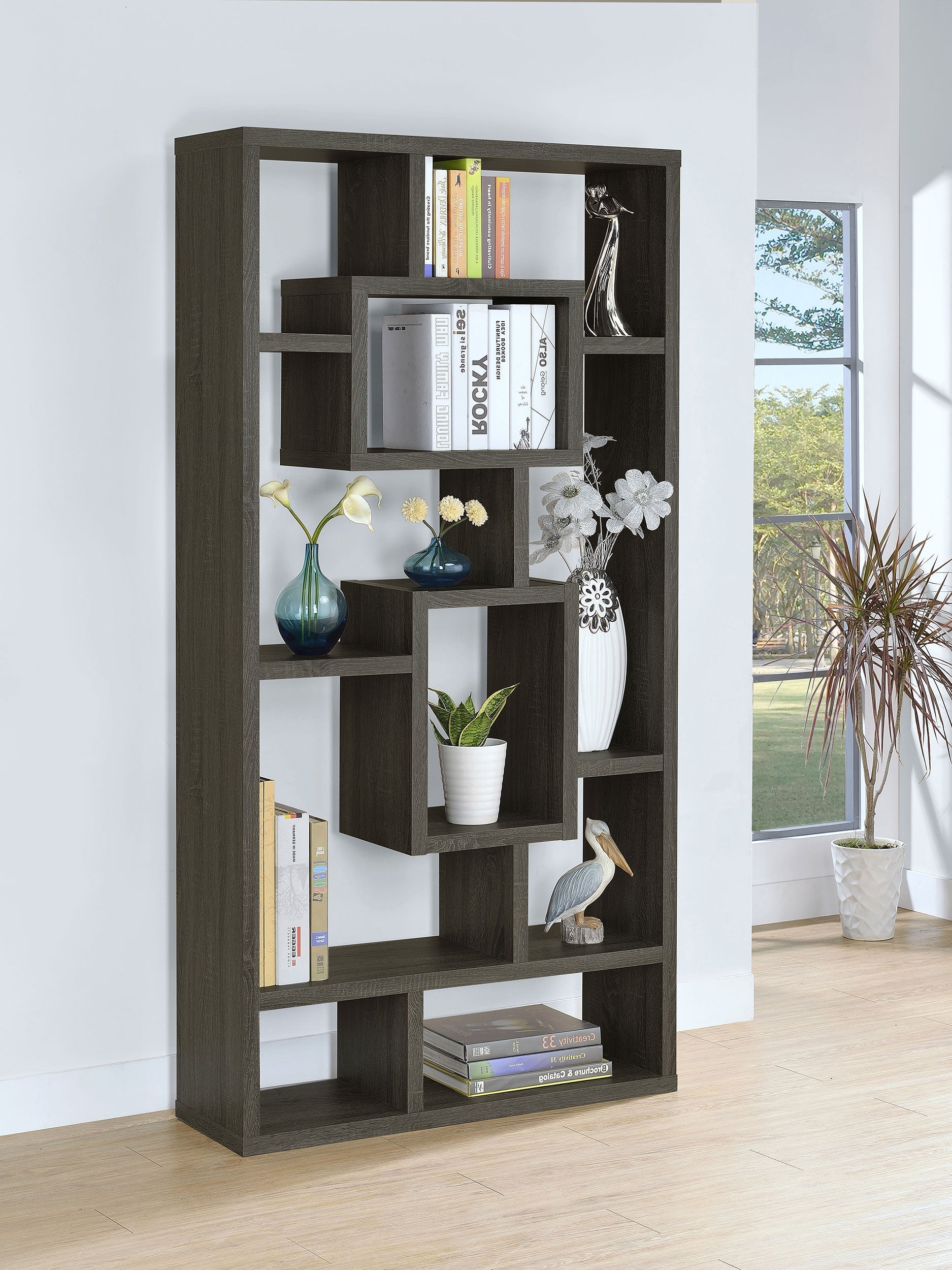 Howie 10-shelf Bookcase Weathered Grey