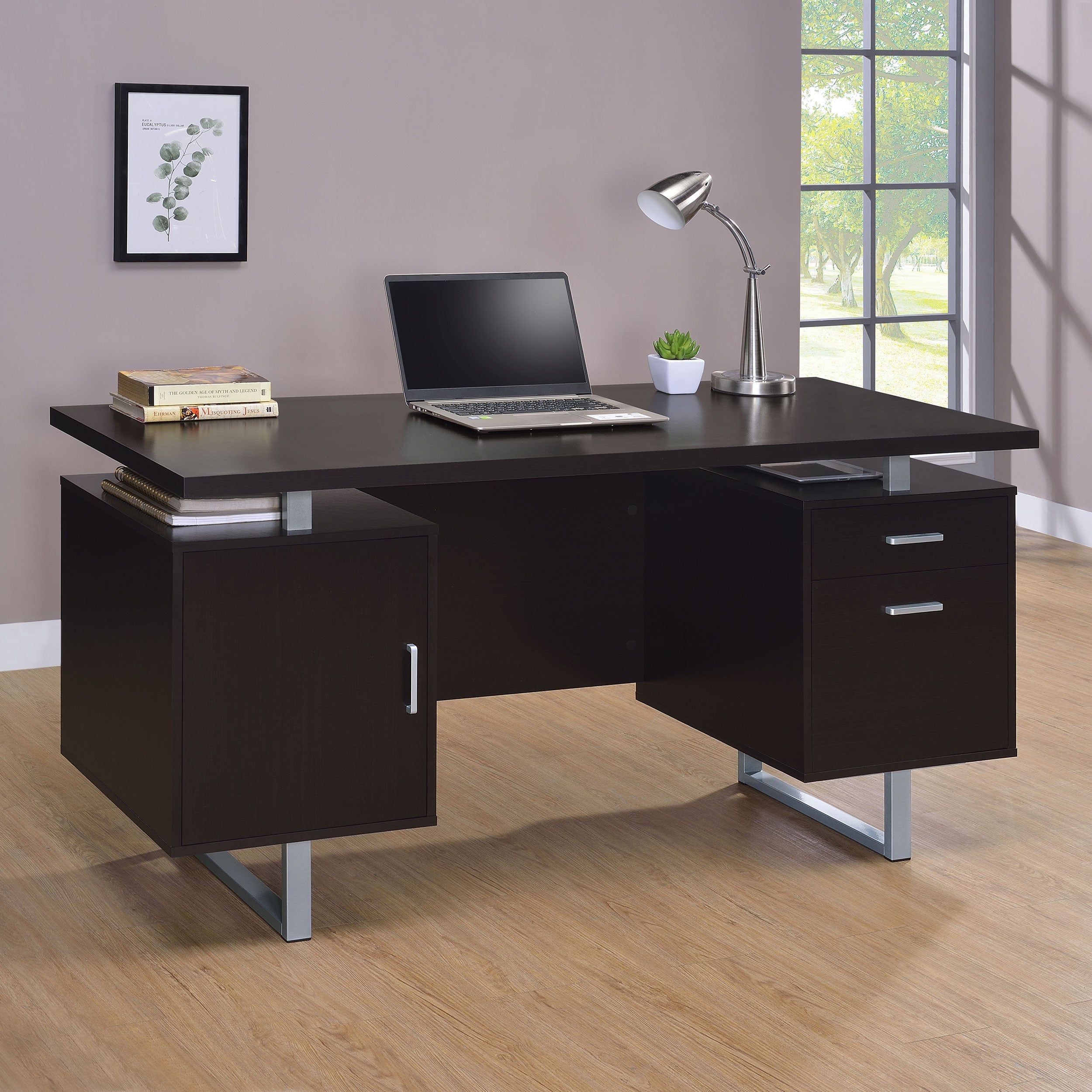 Lawtey Rectangular Storage Office Desk Cappuccino