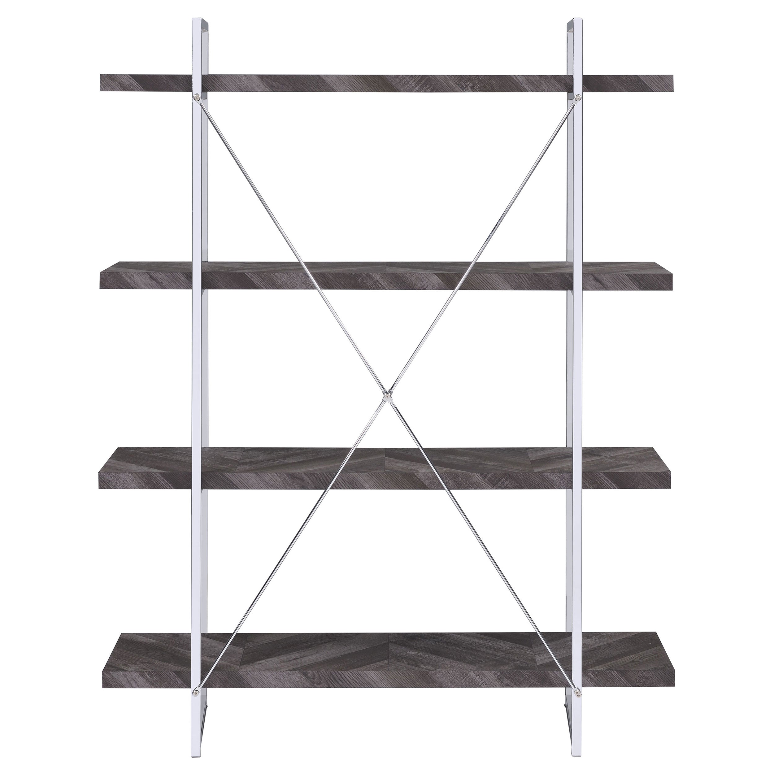 Grimma 4-shelf Bookcase Rustic Grey Herringbone