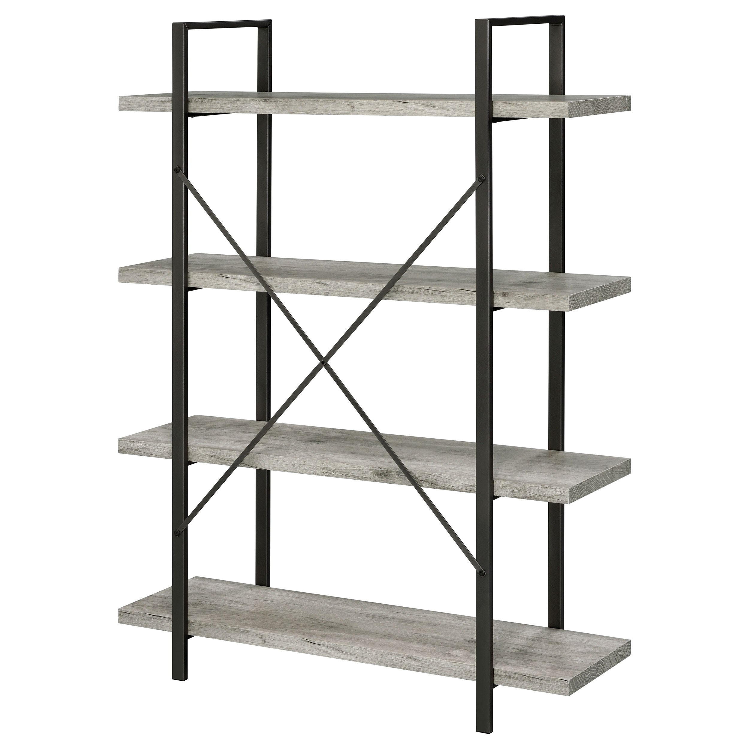 Cole 4-Shelf Bookcase Grey Driftwood and Gunmetal