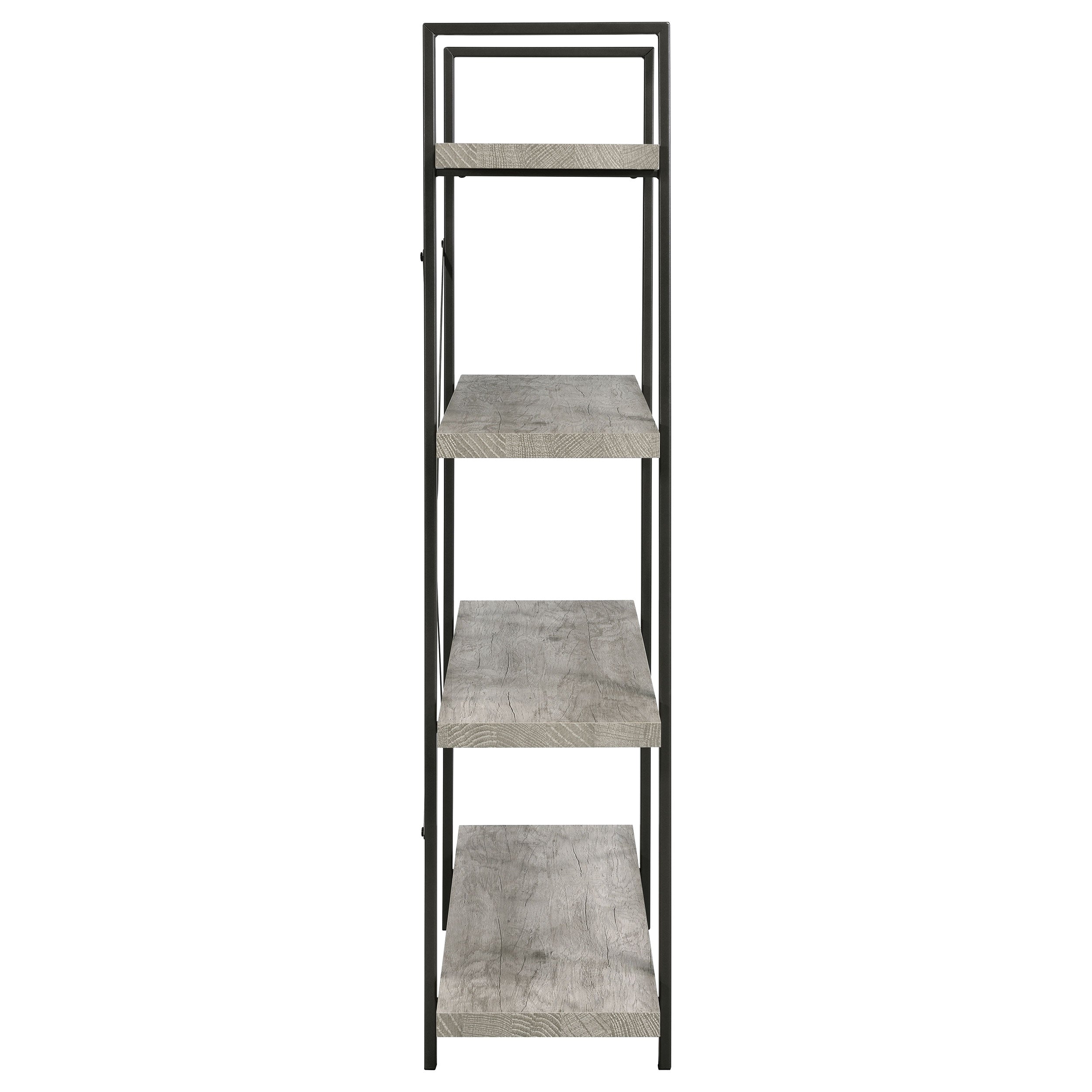 Cole 4-Shelf Bookcase Grey Driftwood and Gunmetal