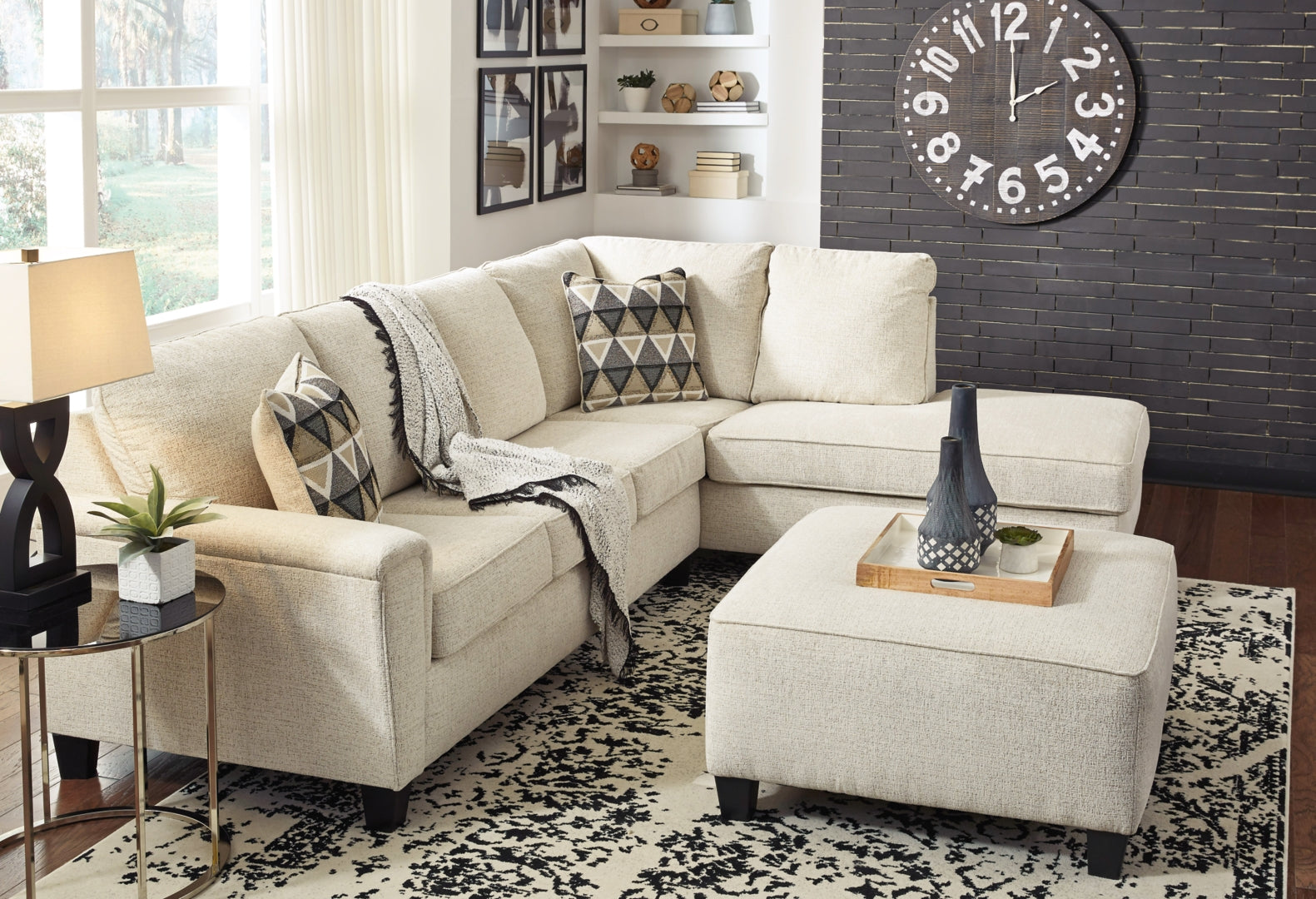 Abinger 2-Piece Beige Sectional with Ottoman