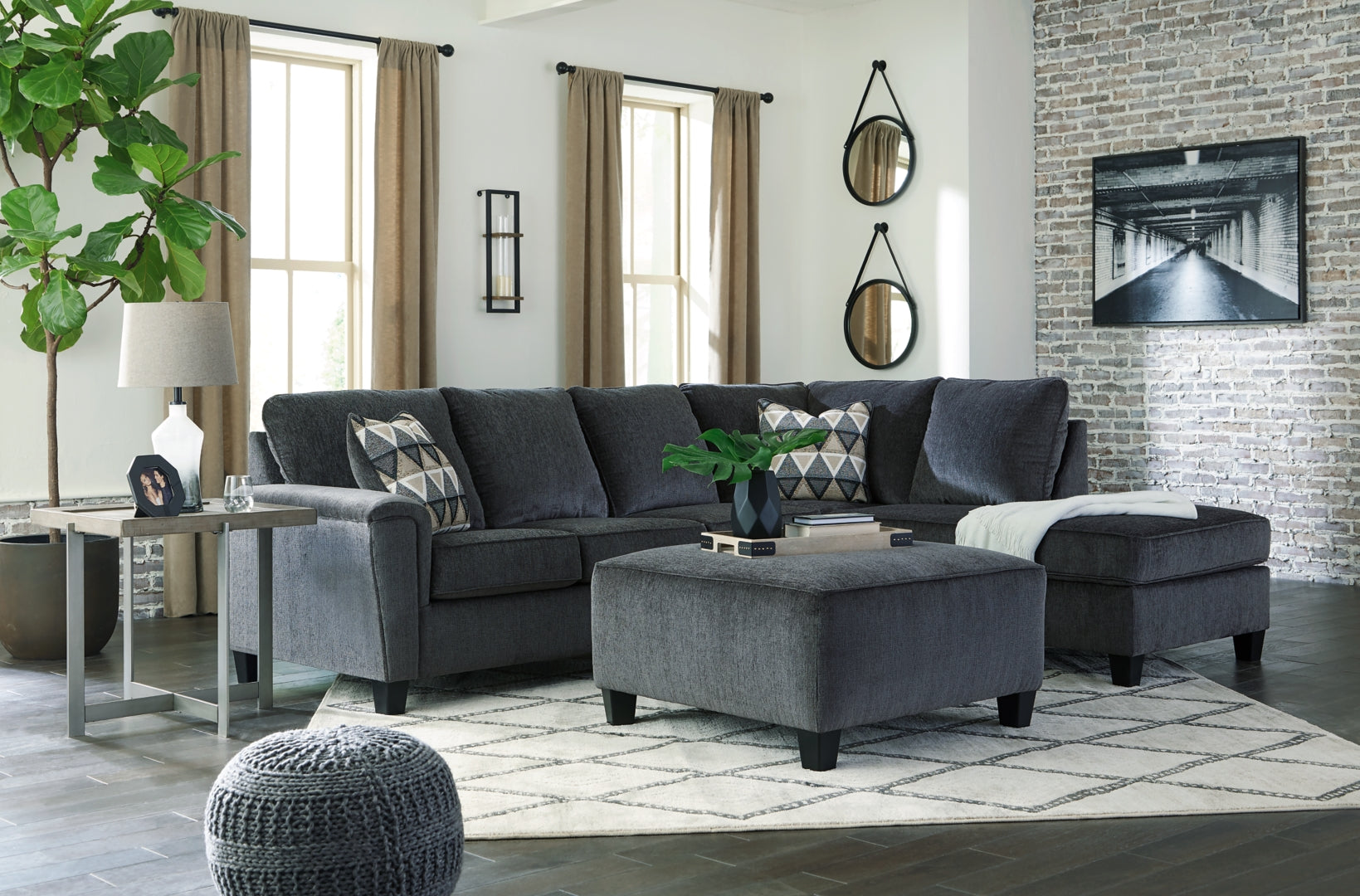 Abinger 2-Piece Navy Sectional with Ottoman