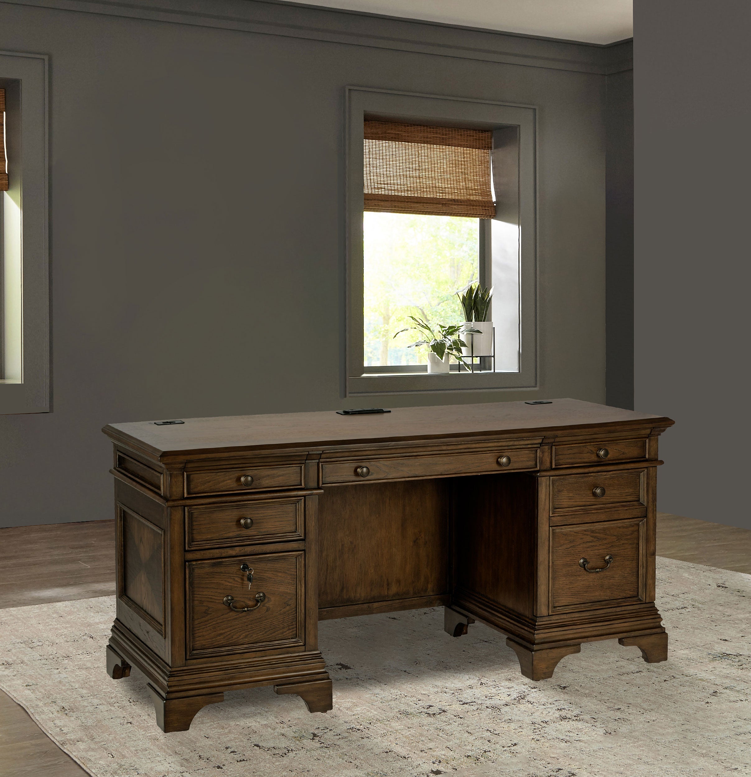 Hartshill 66-inch 5-drawer Credenza Office Desk Burnish Oak