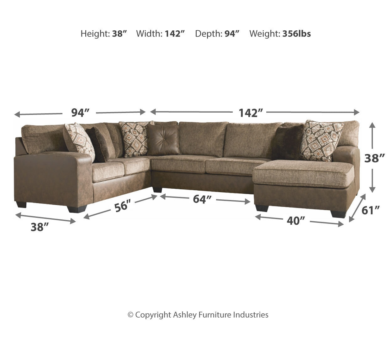 Abalone 3-Piece Sectional with Chaise