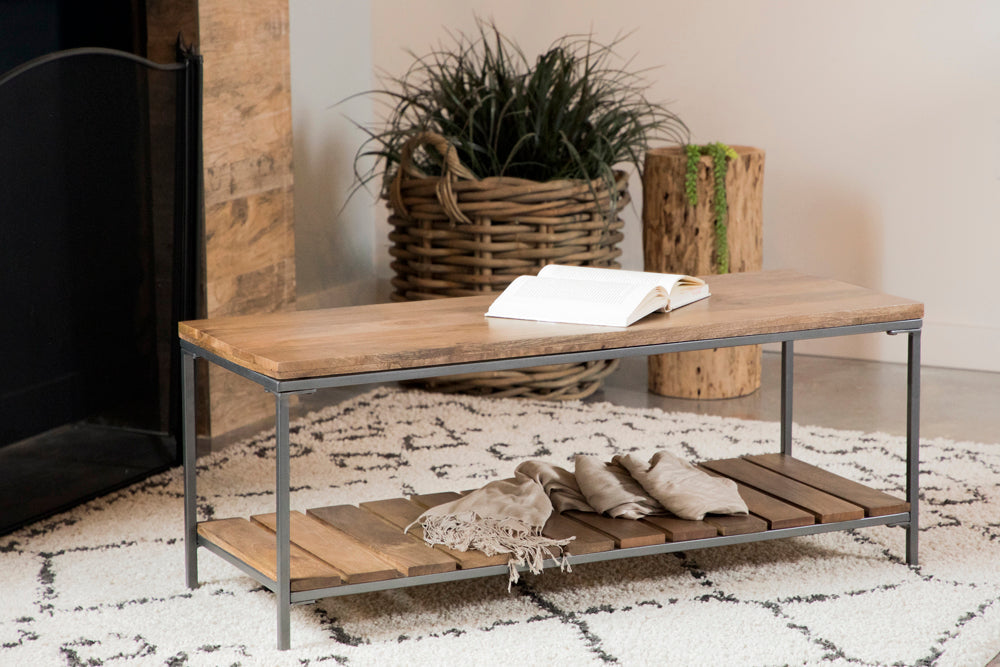 Gerbera Accent Bench with Slat Shelf Natural and Gunmetal