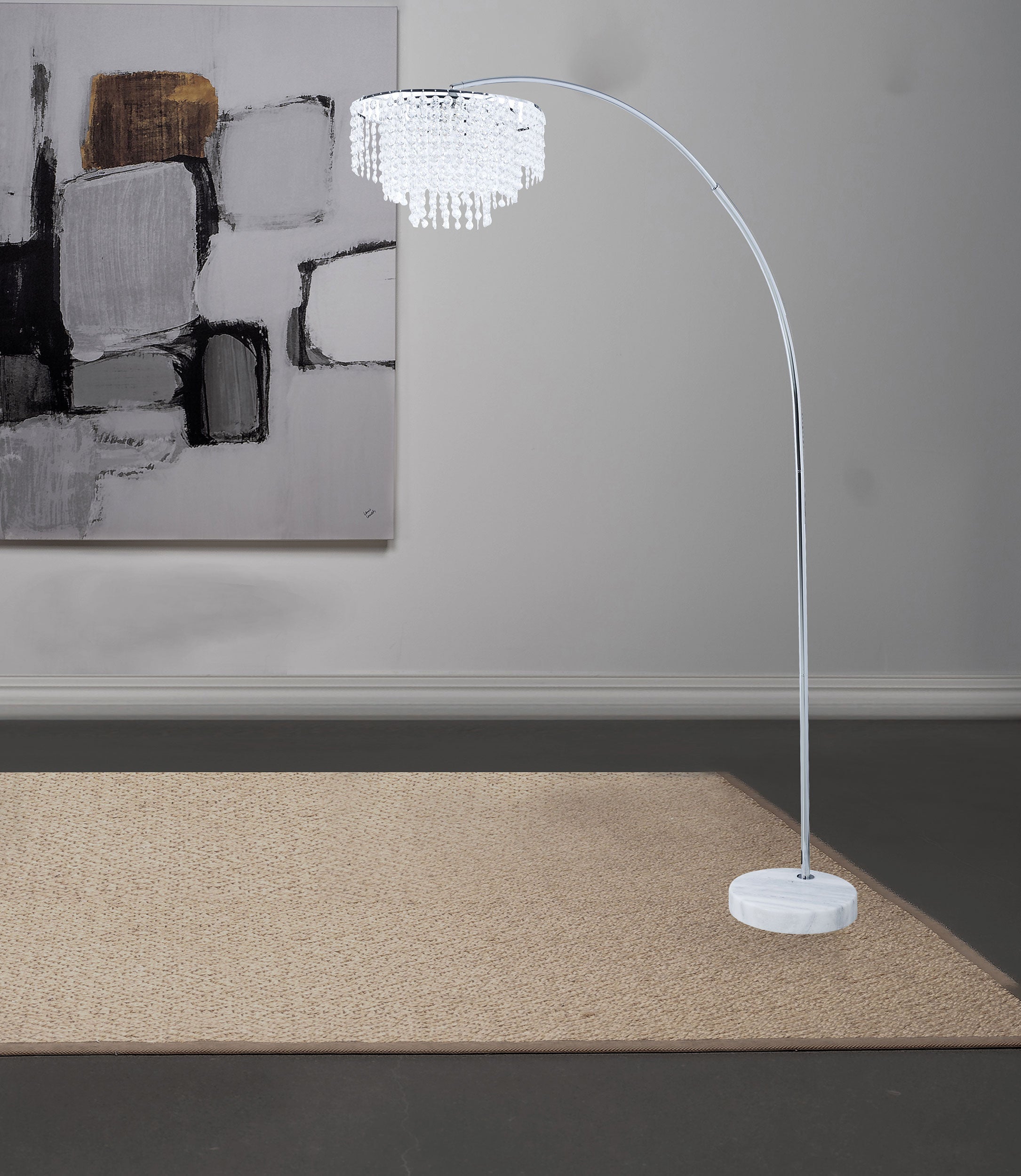 Shirley 86-inch Hanging Crystal Arc Metal Floor Lamp Chrome