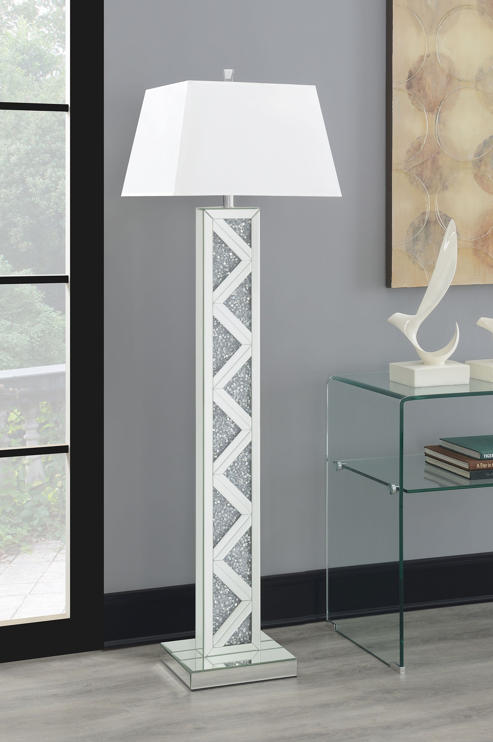 Carmen Geometric Base Floor Lamp Silver