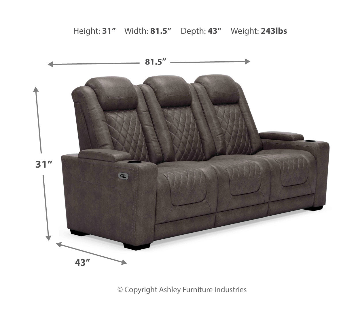 HyllMont PWR REC Sofa with ADJ Headrest