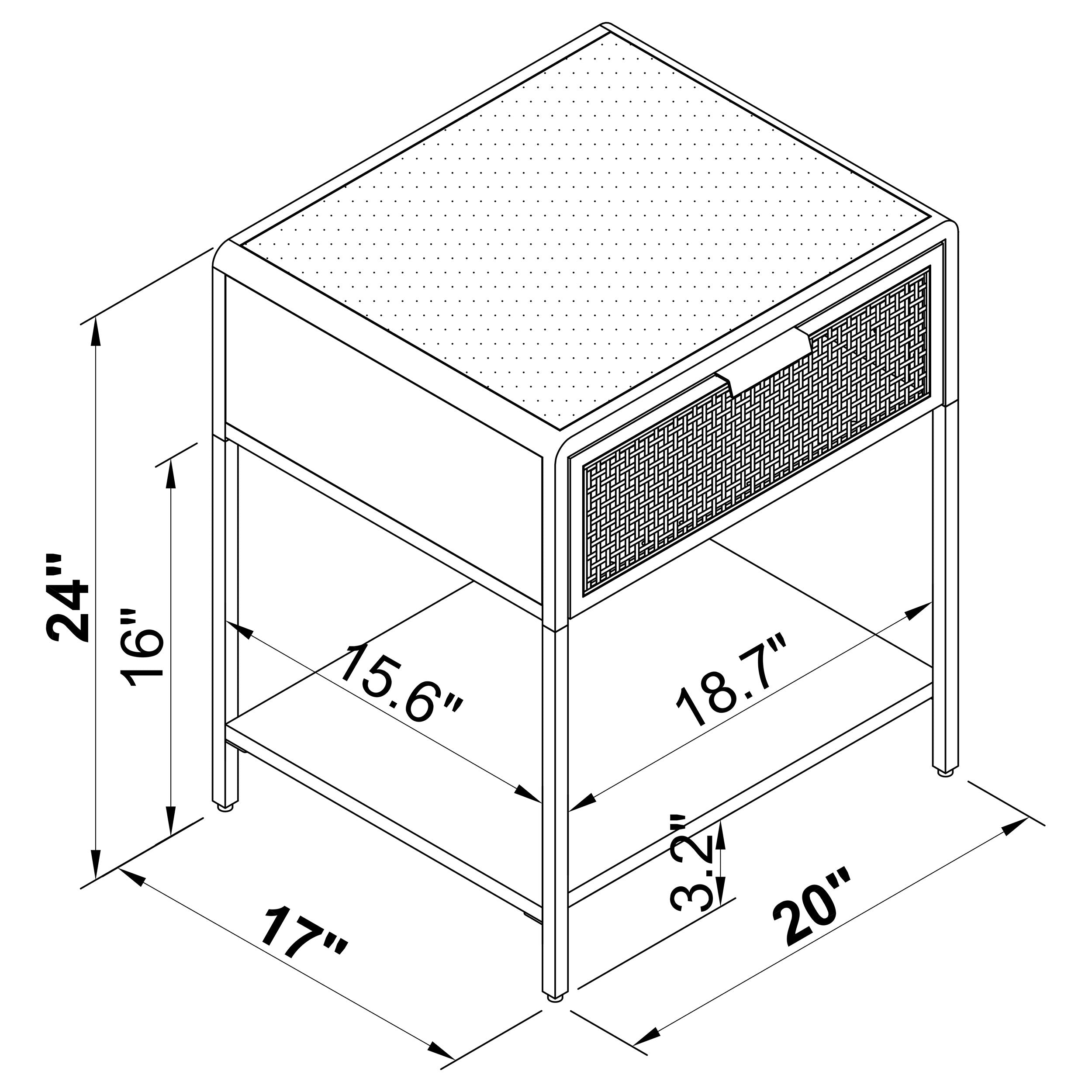 Amherst 1-drawer Radio Weave Cane Metal Bedside Table Black