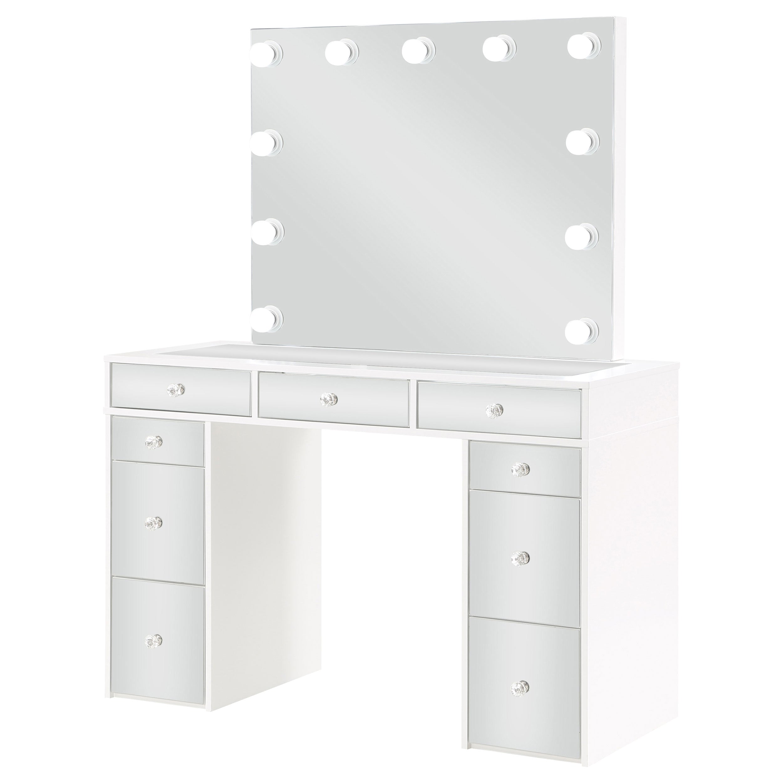 Regina 3-piece Makeup Vanity Table Set Hollywood Lighting White and Mirror