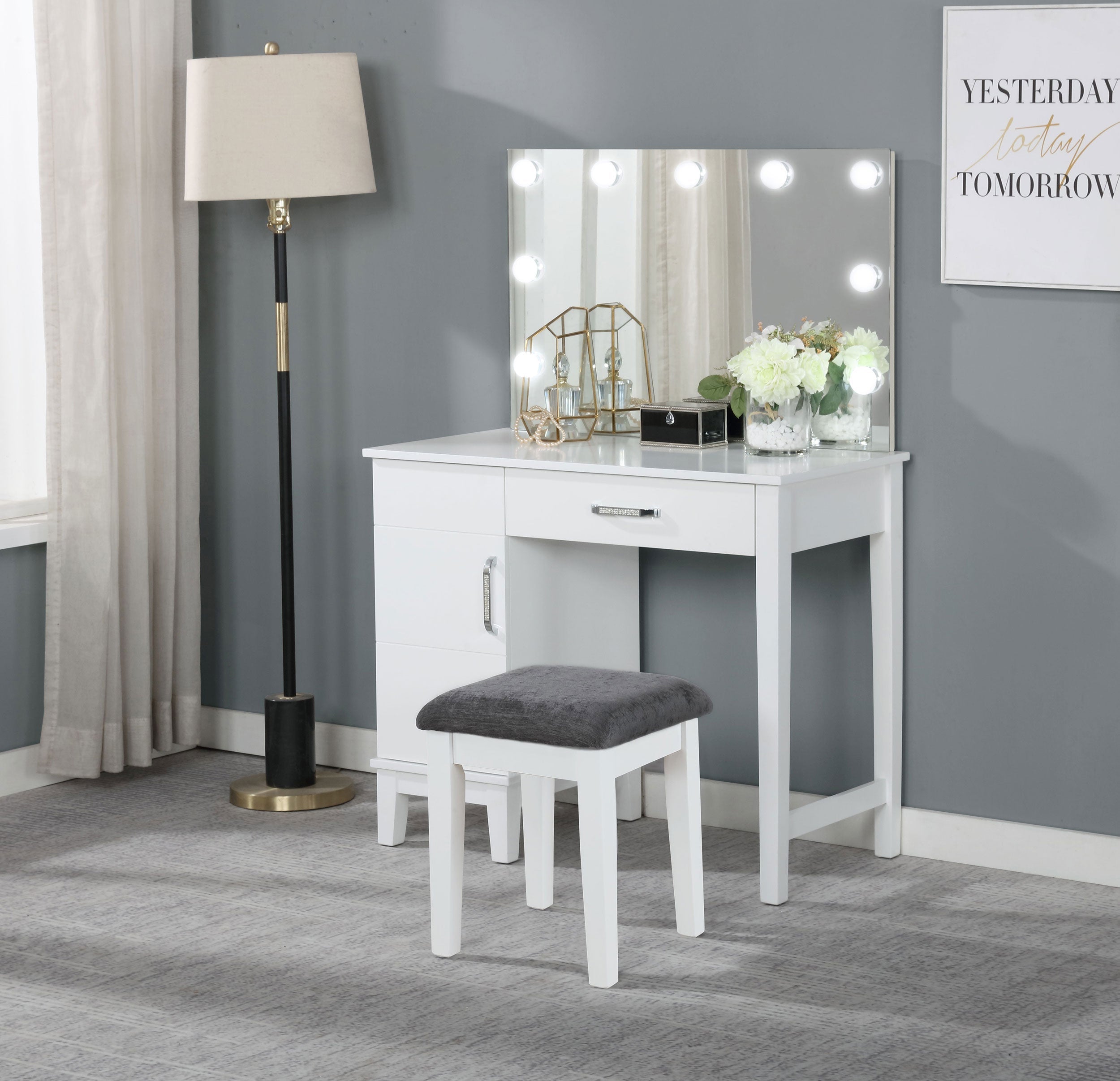 Elijah Vanity Set with LED Lights White and Dark Grey