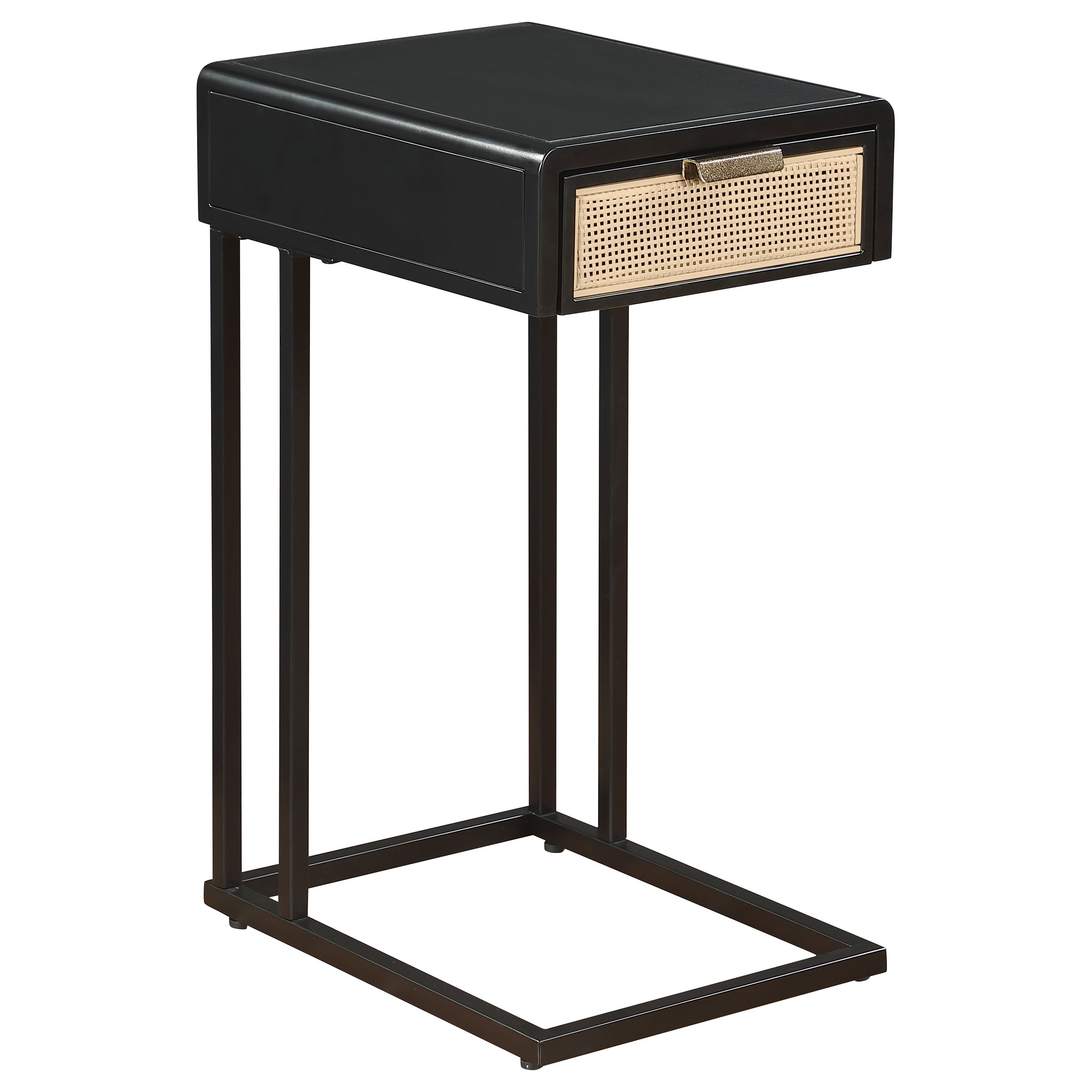 Amherst 1-drawer Radio Weave Cane Metal Side Table Black