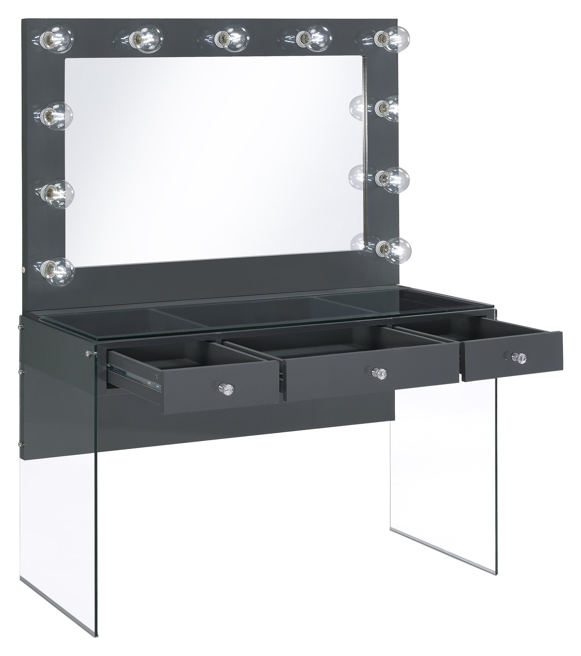 Afshan 3-drawer Vanity Desk with Lighting Mirror Grey High Gloss