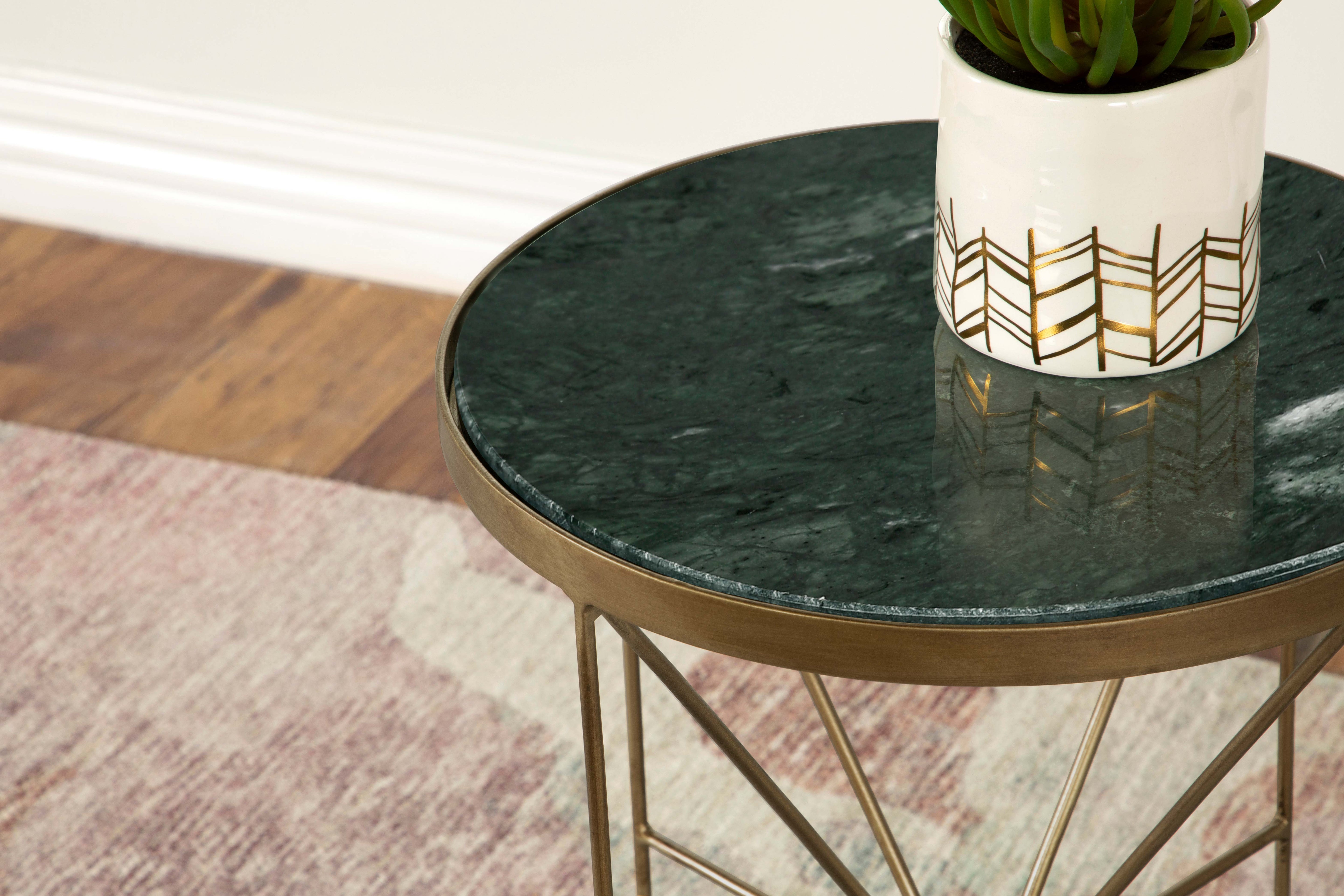 Eliska Round Accent Table with Marble Top Green and Antique Gold