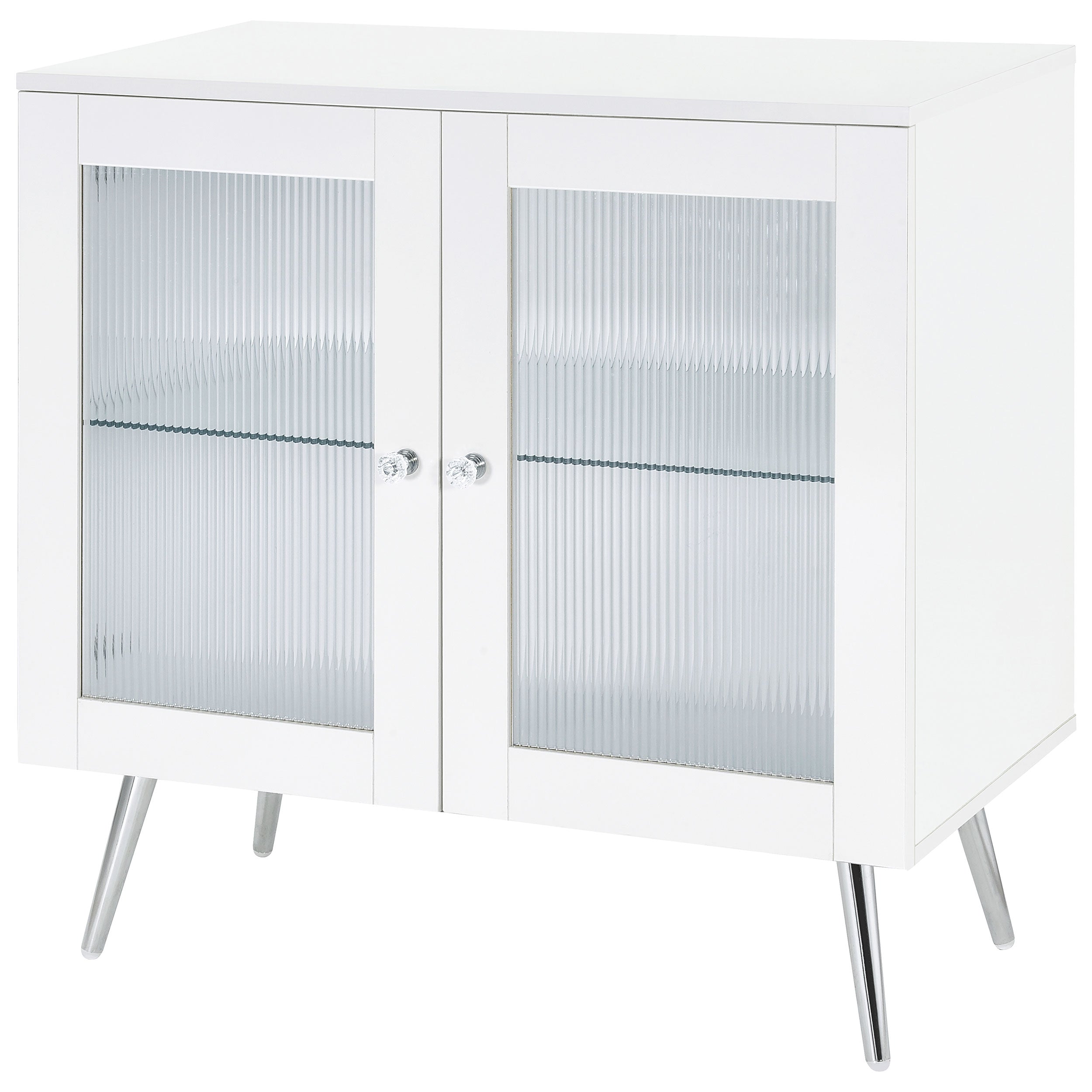 Nieta 2-tier Accent Cabinet with Glass Shelf White High Gloss and Chrome