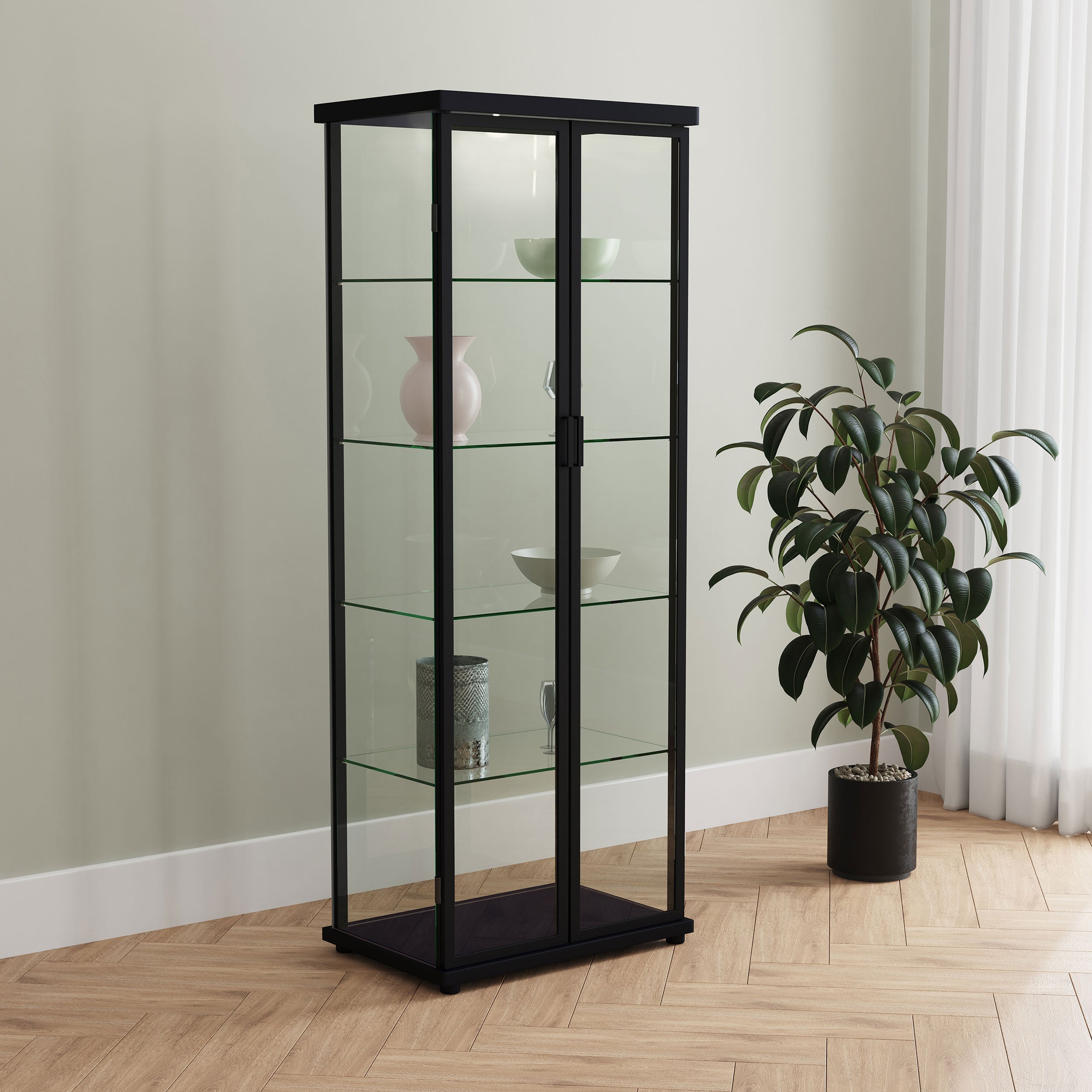 Aero 5-shelf Display Curio Cabinet with LED Lighting Black