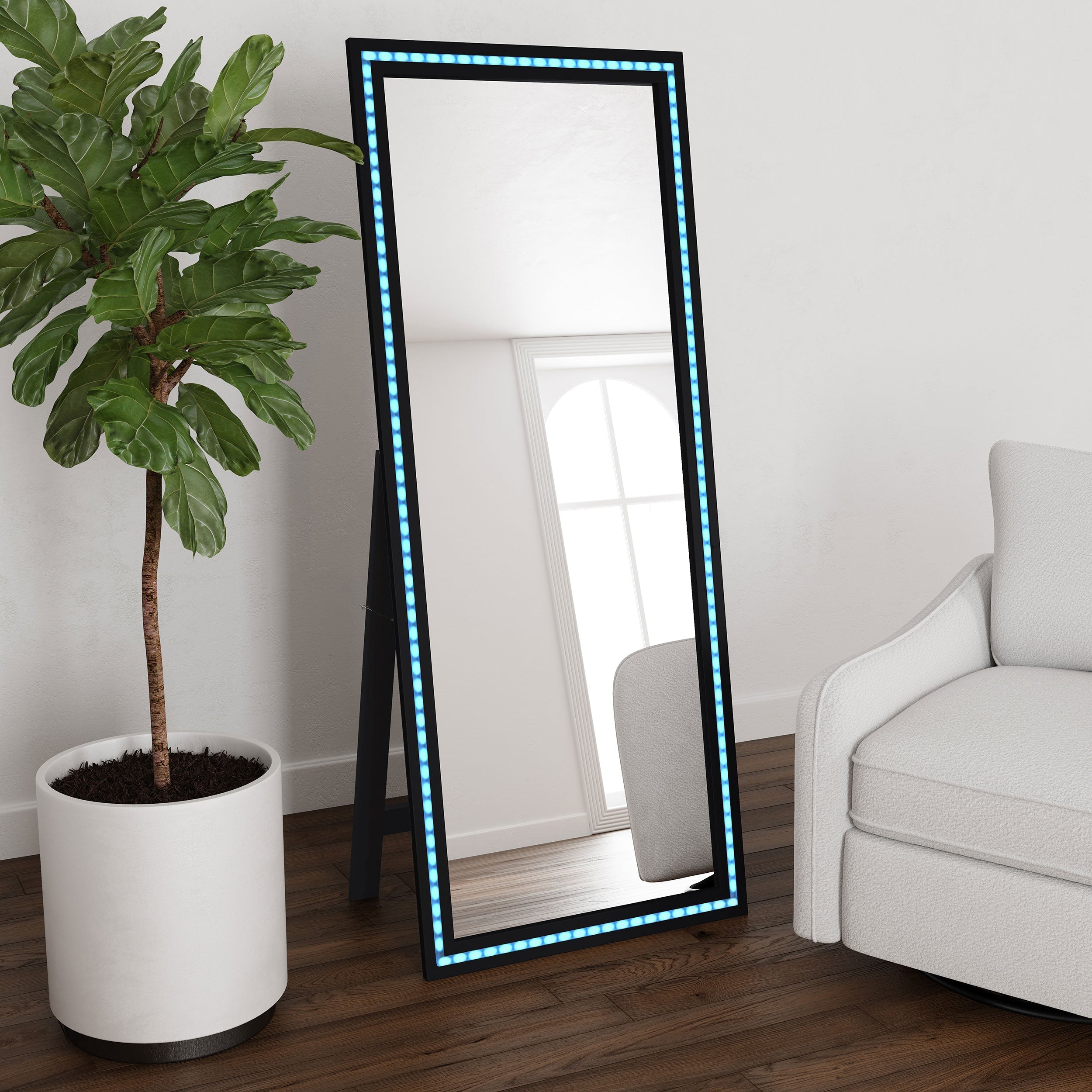 Windrose 28 x 67 Inch Tempered LED Standing Mirror Black