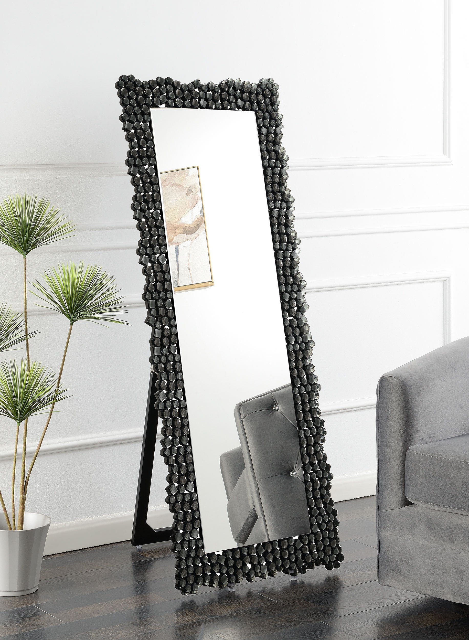 Mckay Textural Frame Cheval Floor Mirror Silver and Smoky Grey