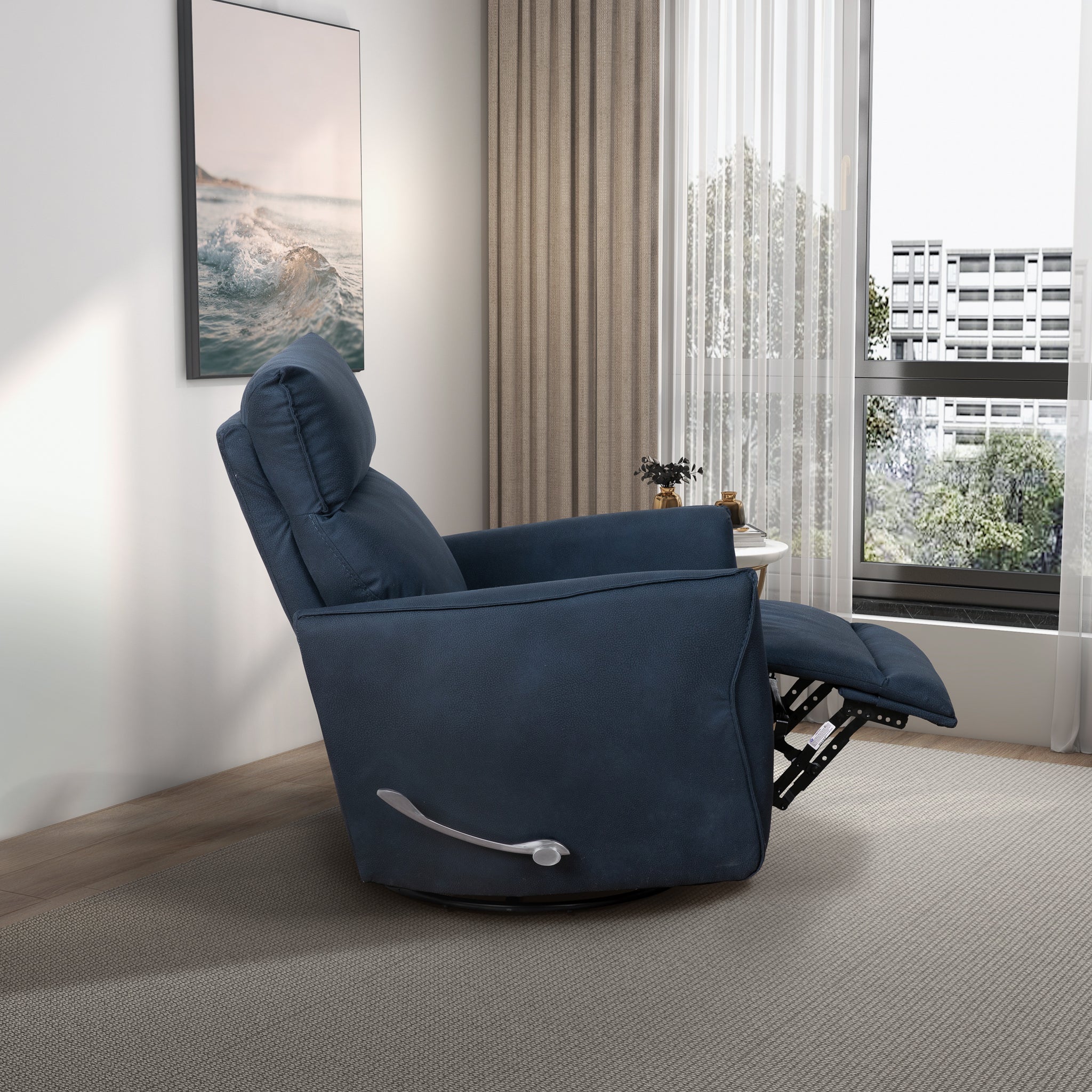 Carson Swivel Glider Suede Recliner Chair - Midnight Blue