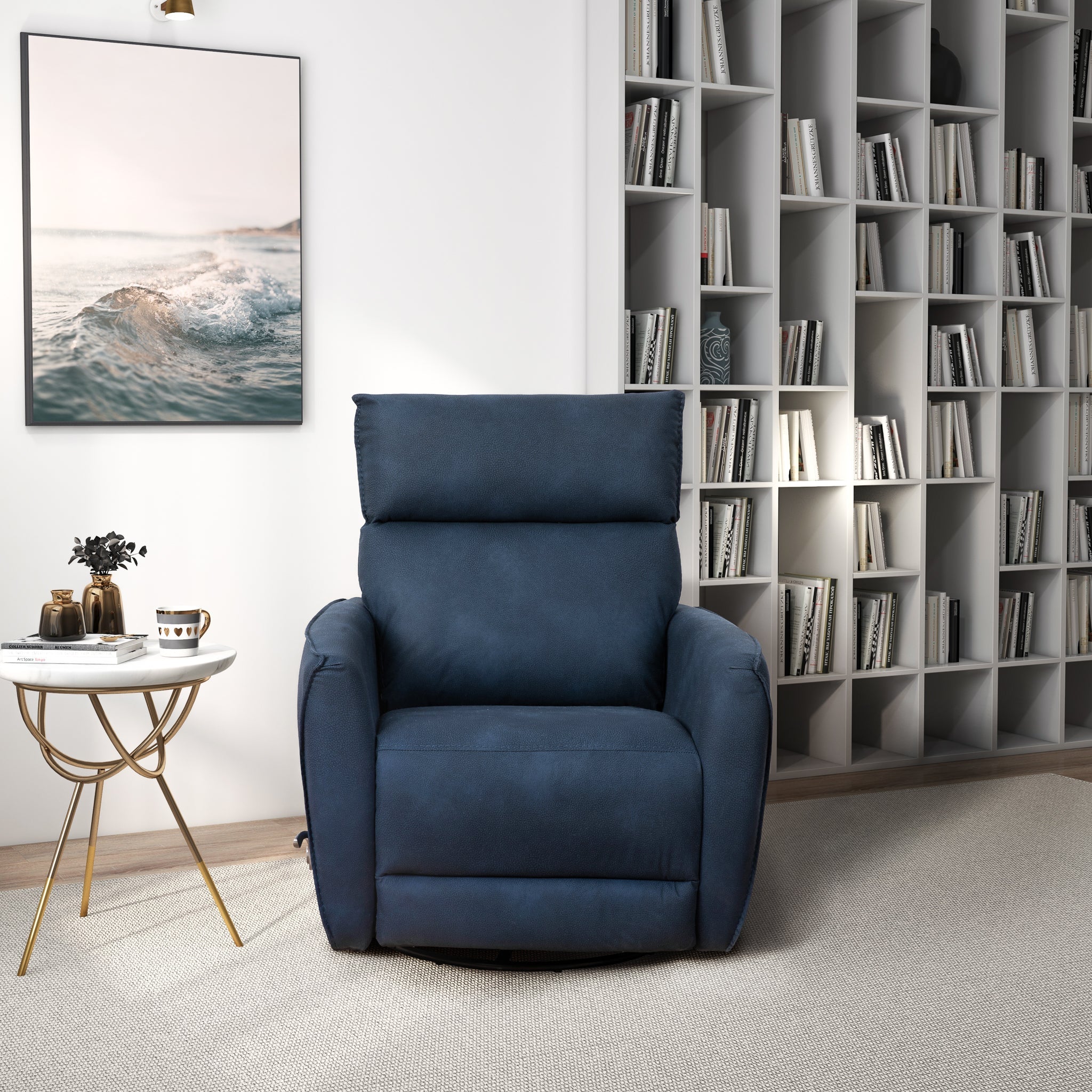 Carson Swivel Glider Suede Recliner Chair - Midnight Blue