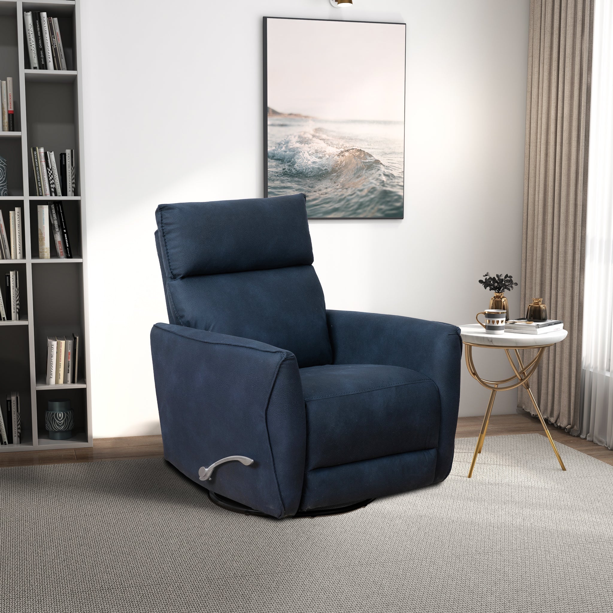 Carson Swivel Glider Suede Recliner Chair - Midnight Blue