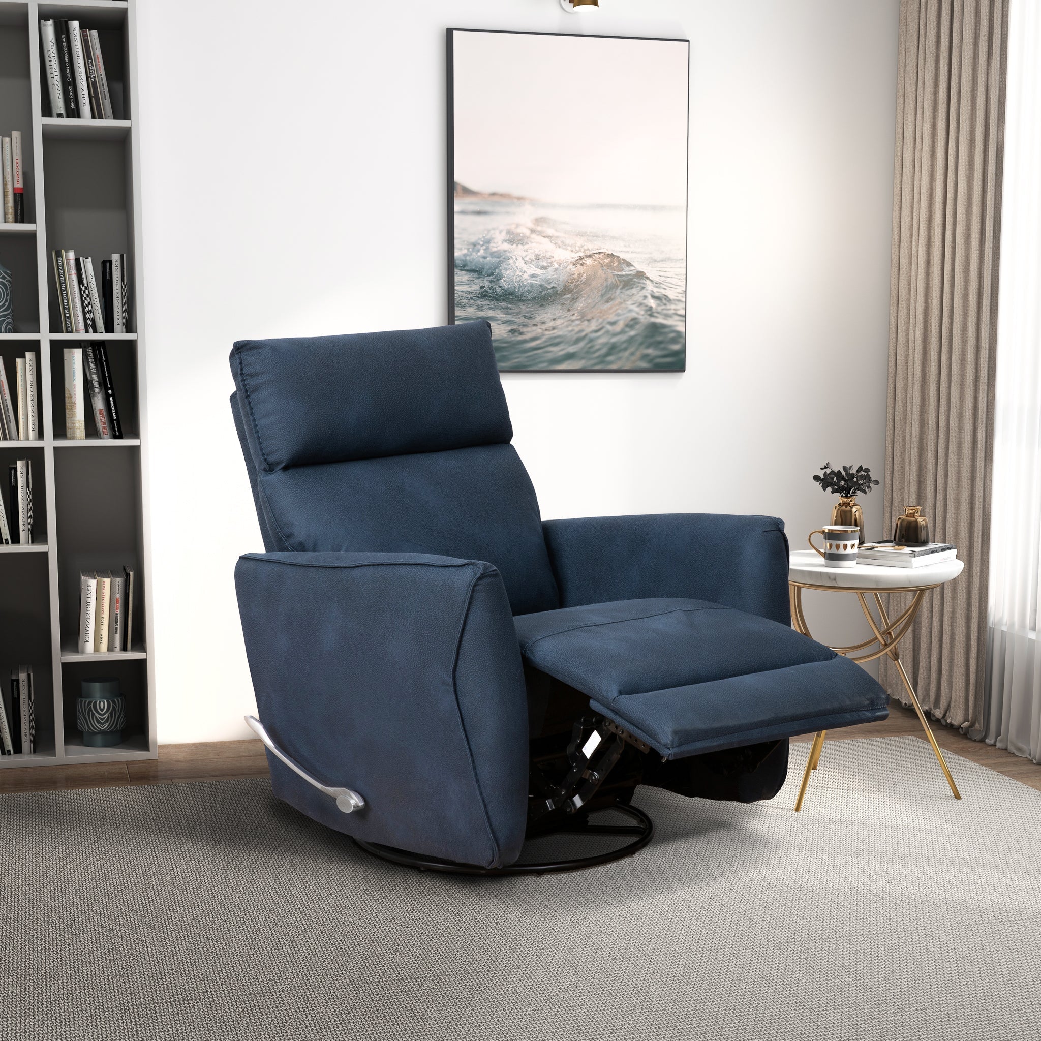 Carson Swivel Glider Suede Recliner Chair - Midnight Blue