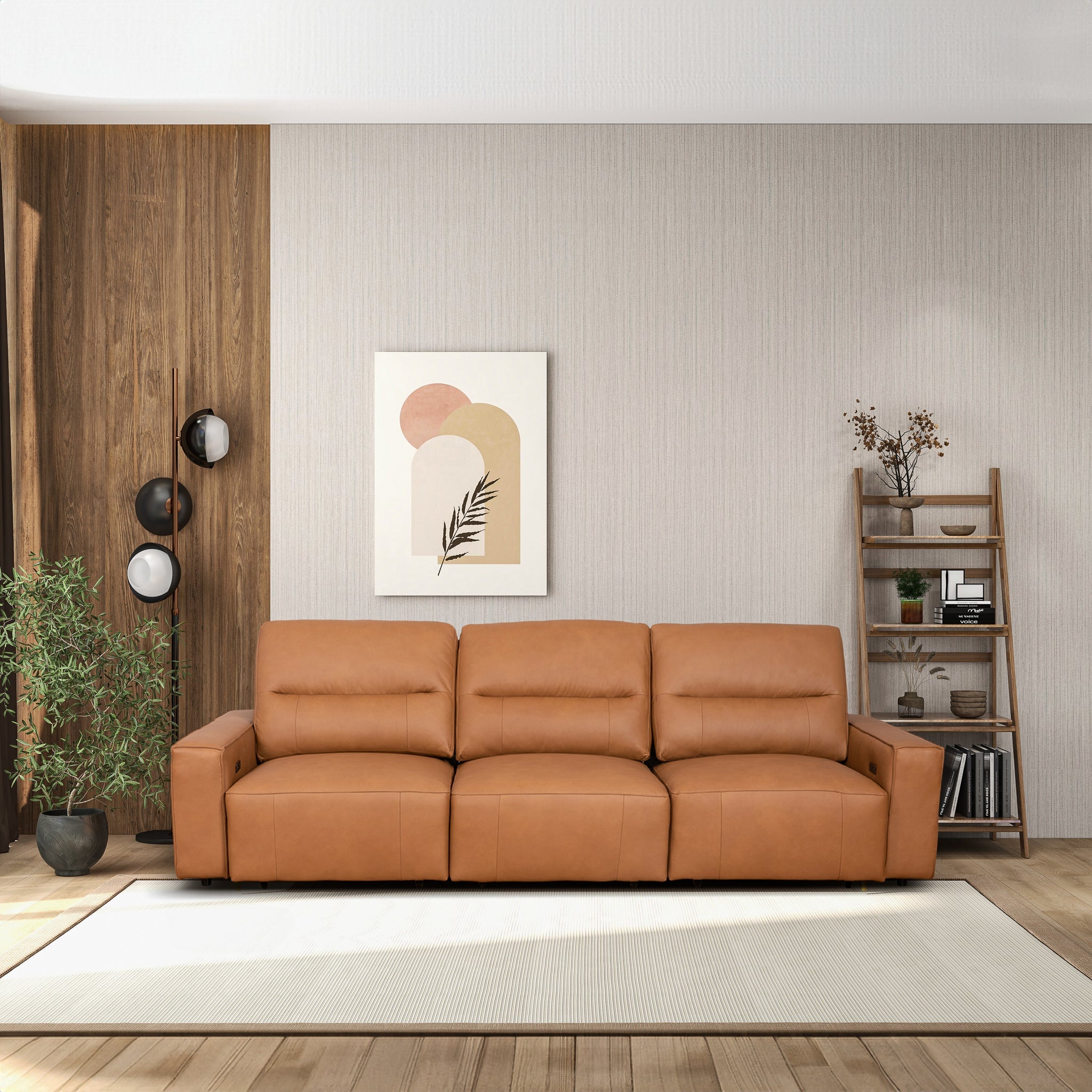 Grant Triple PWR Convertible Sofa - Cognac Leather