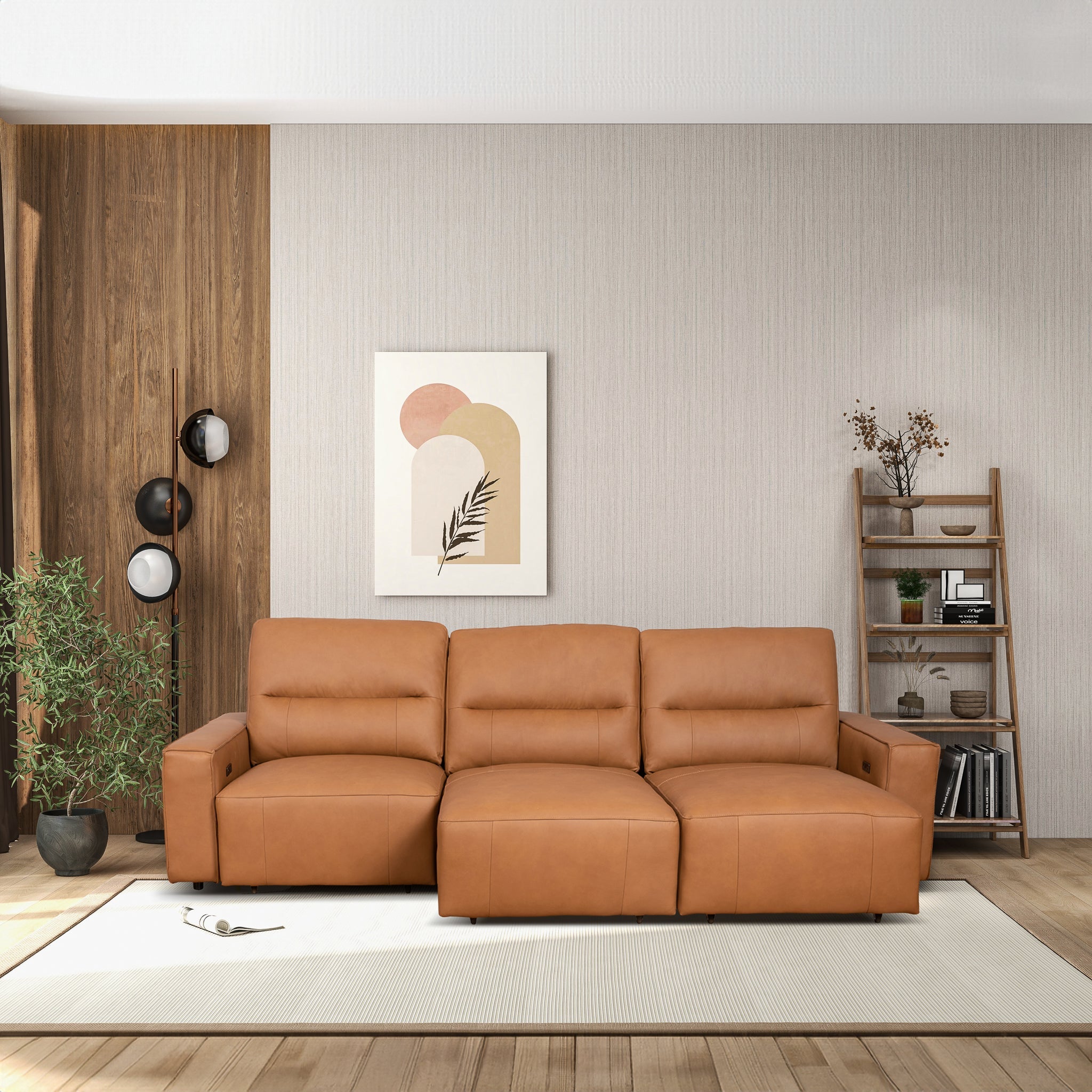 Grant Triple PWR Convertible Sofa - Cognac Leather