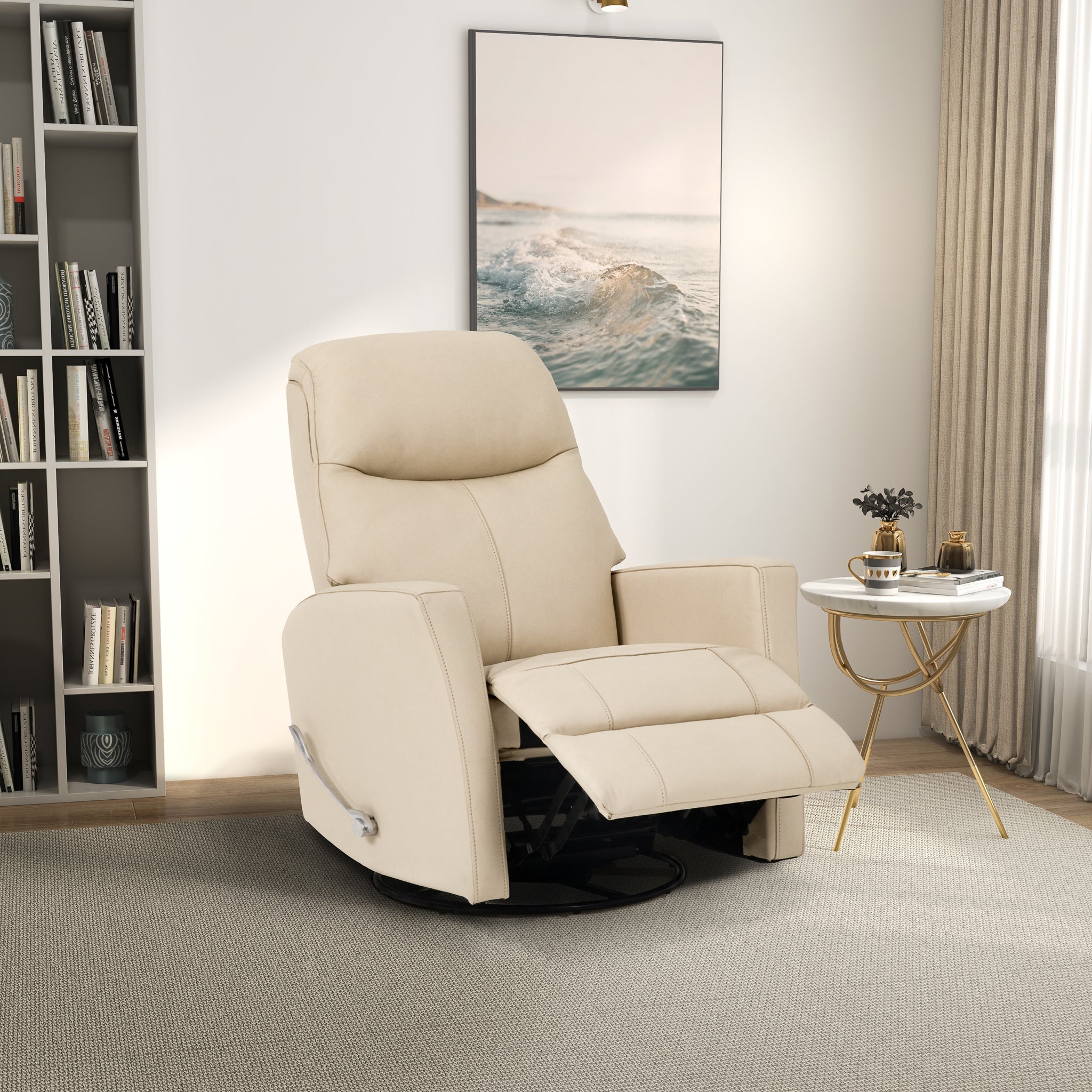 Harlow Swivel Glider Leather Recliner Chair - Ivory