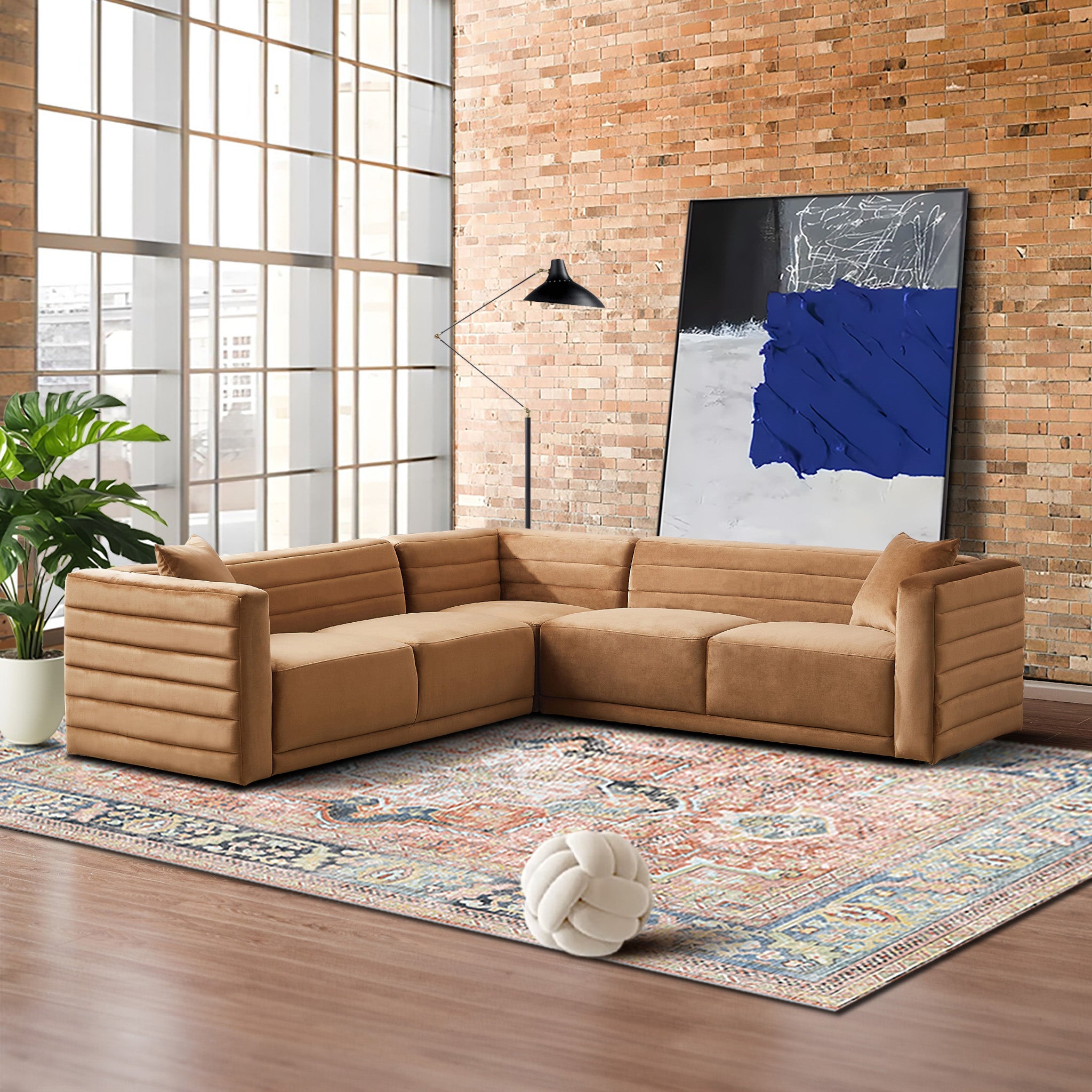 Solo Corner Sectional Sofa - Cognac Velvet