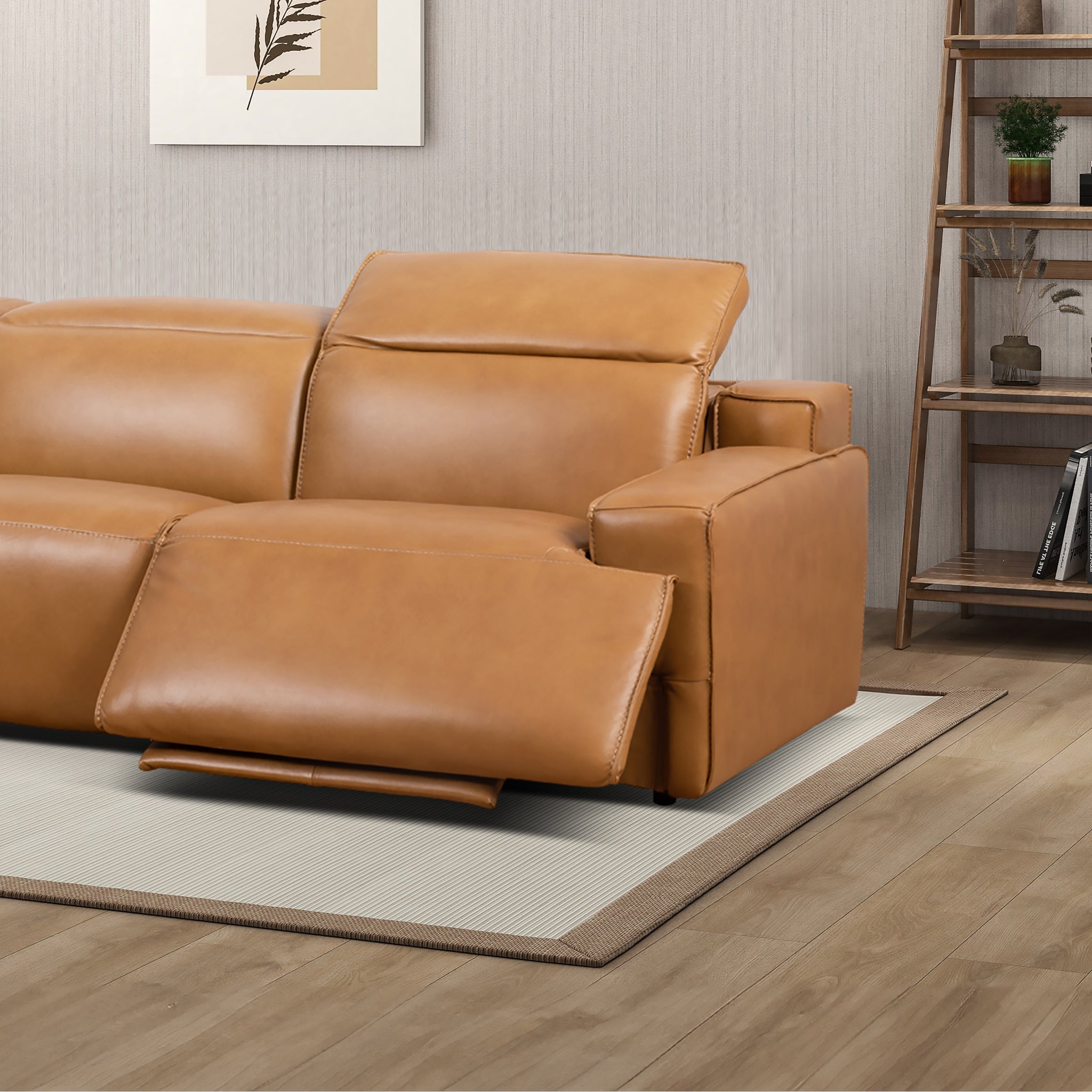 Urbana Triple PWR Recliner Sofa - Tan Leather