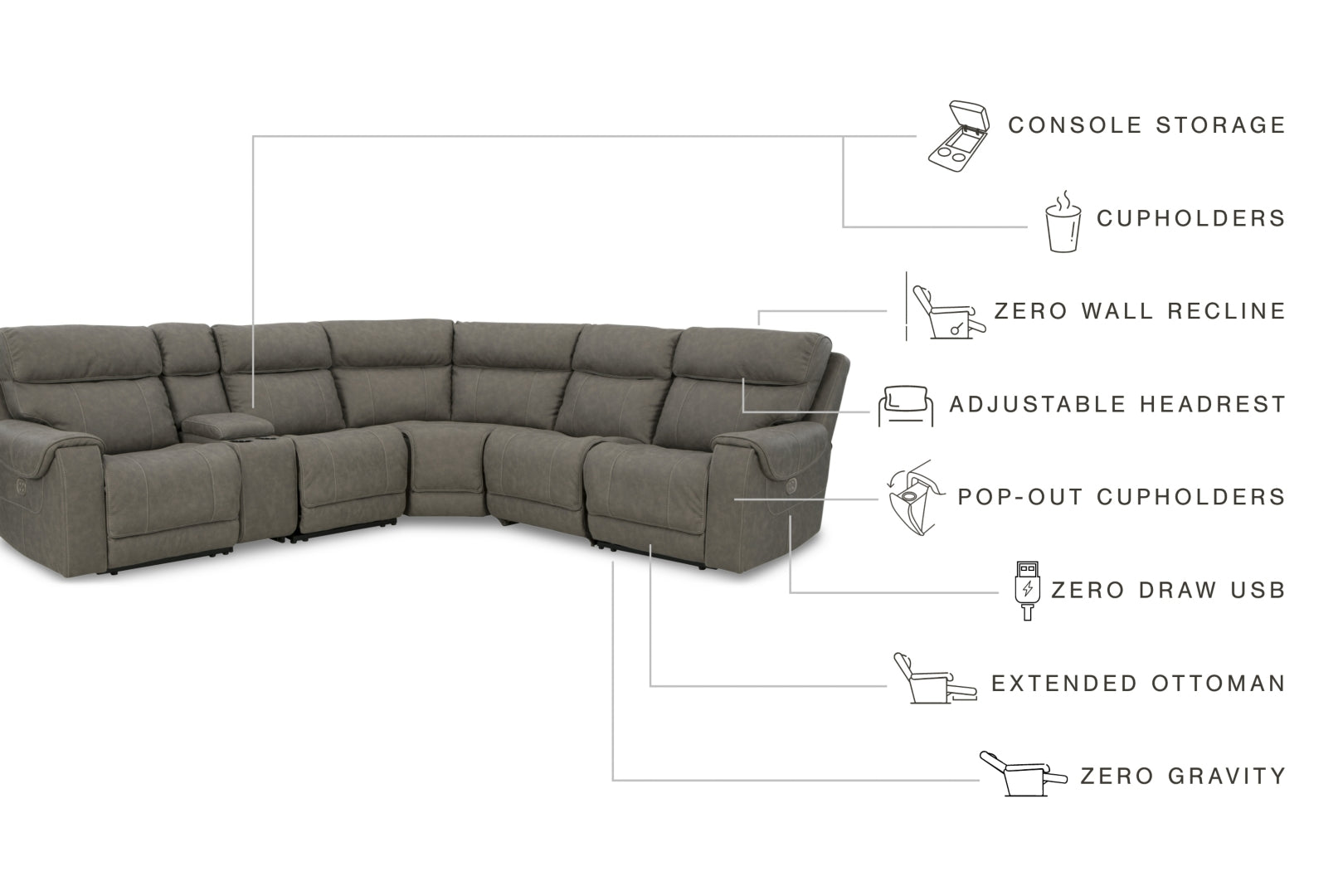 Starbot 3-Piece Power Reclining Sectional Loveseat with Console