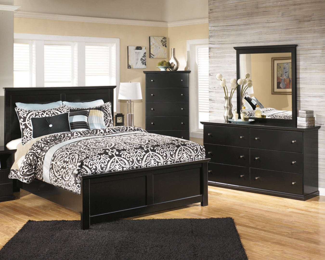 Maribel Black Panel Bedroom Set