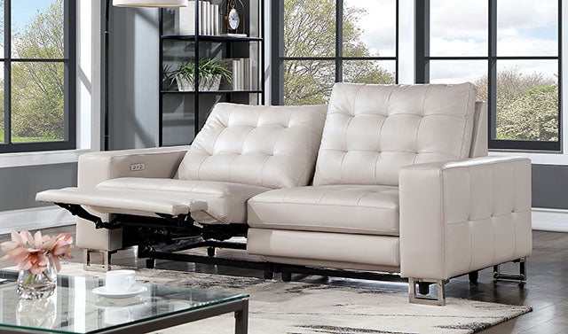 Abberton Beige Leatherette Power Loveseat