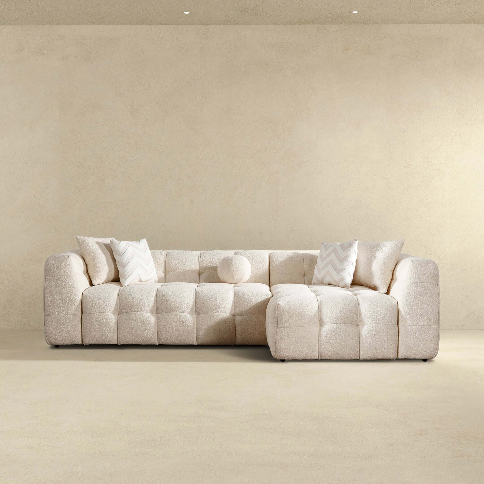 Alana Tufted Ivory Boucle Right Sectional Sofa