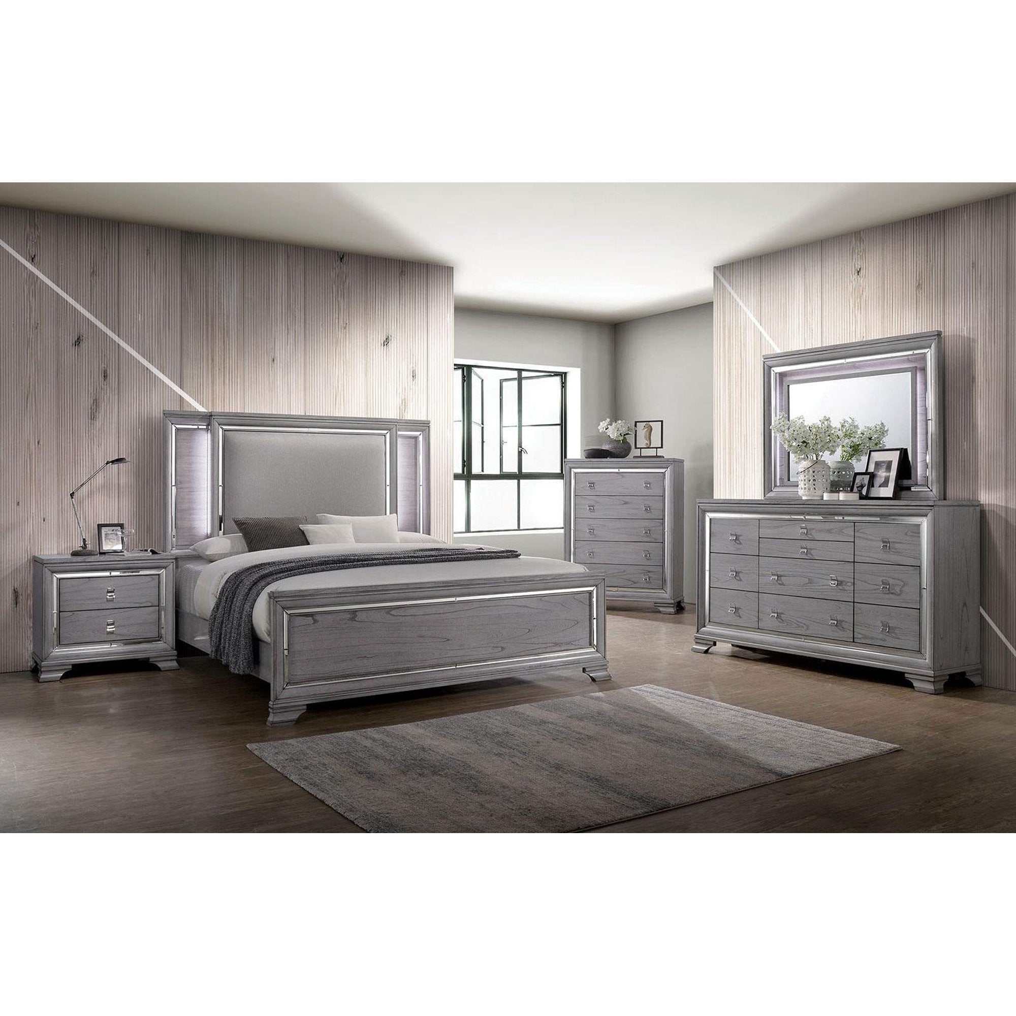 Alanis Gray 4pc Cal. King Bedroom Set w/ LED Light Trim