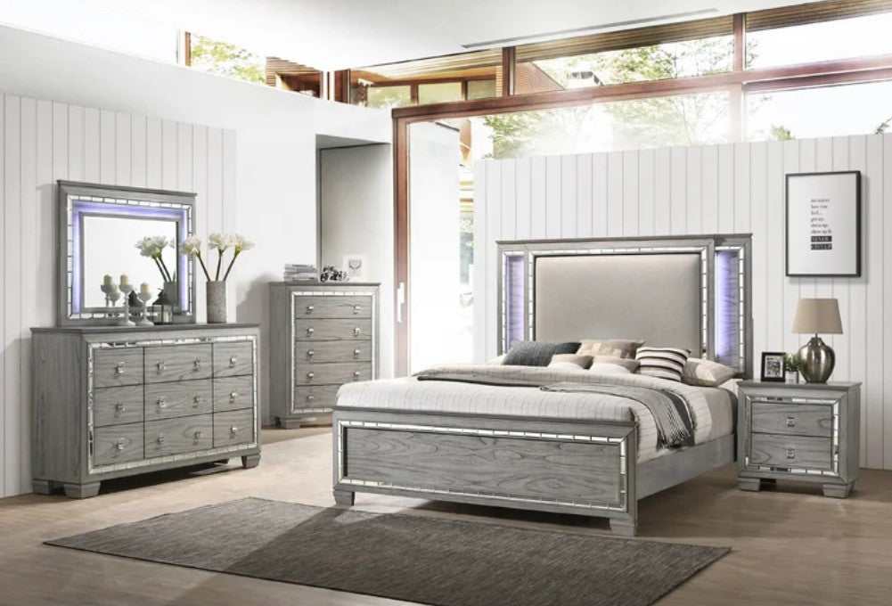 Alanis Gray Queen Bed w/ LED Light Trim