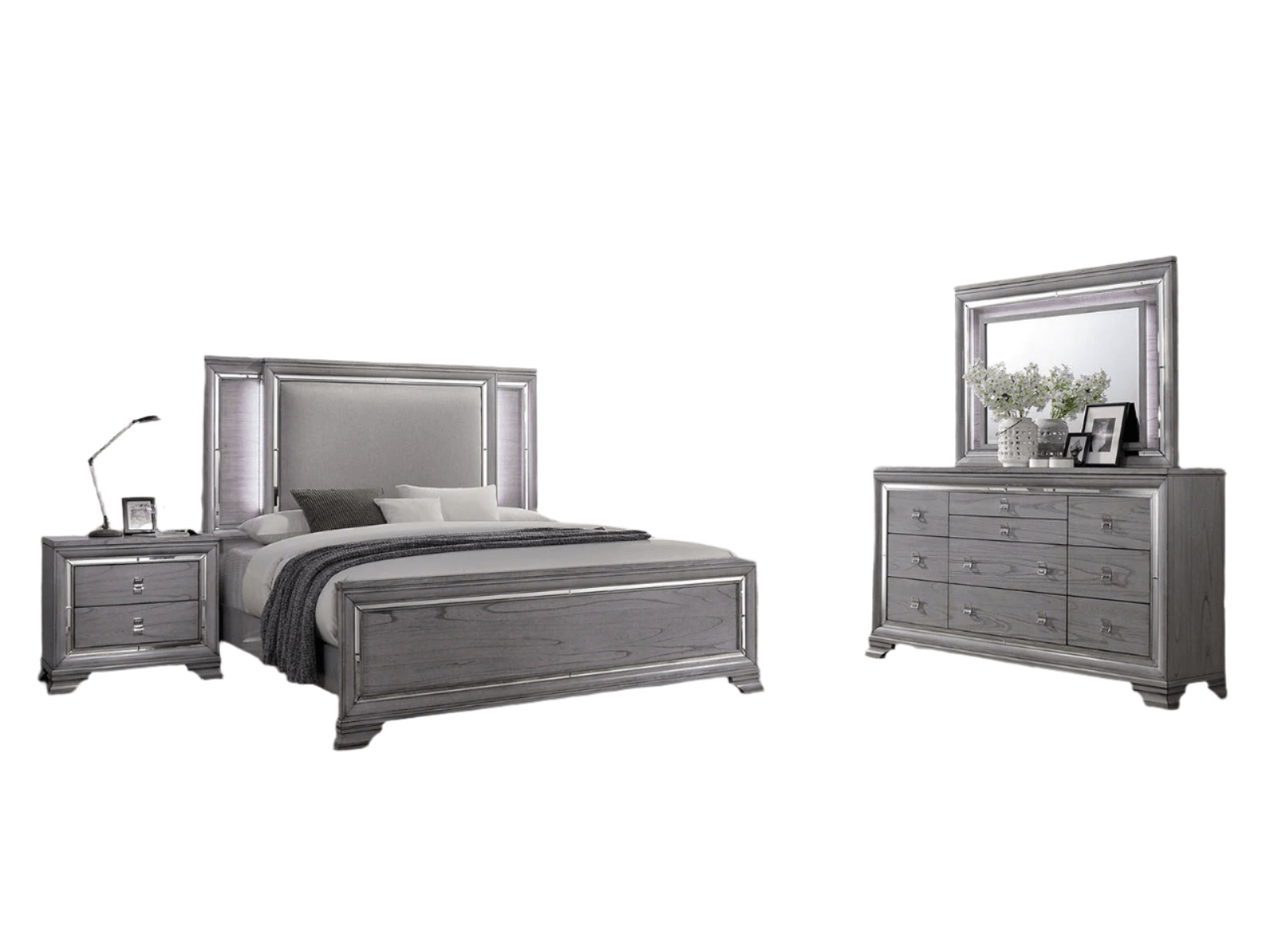 Alanis Light Gray 5 Pc. Queen Bedroom Set w/ 2NS