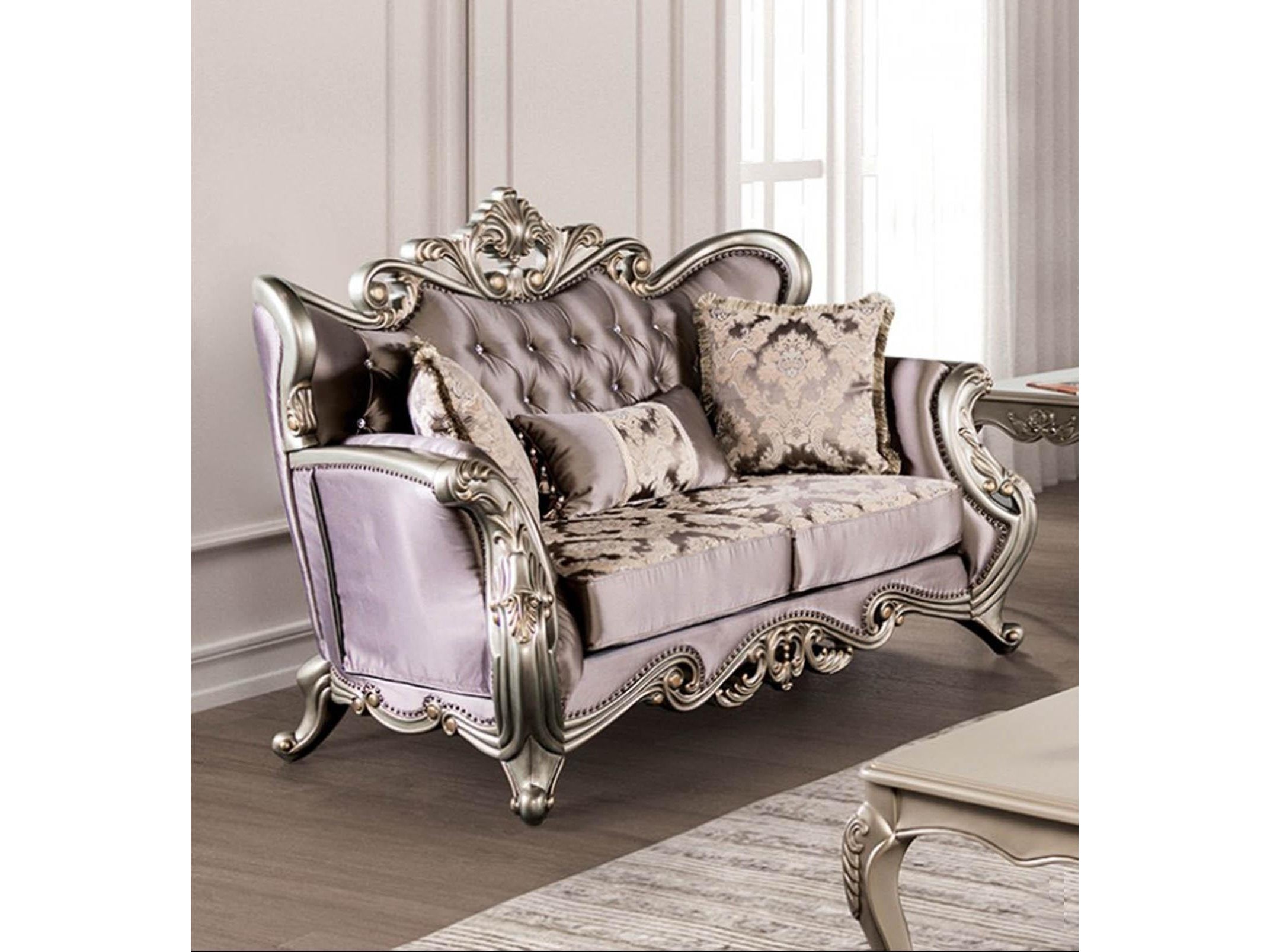 Albacete Champagne & Purple Velvet Loveseat