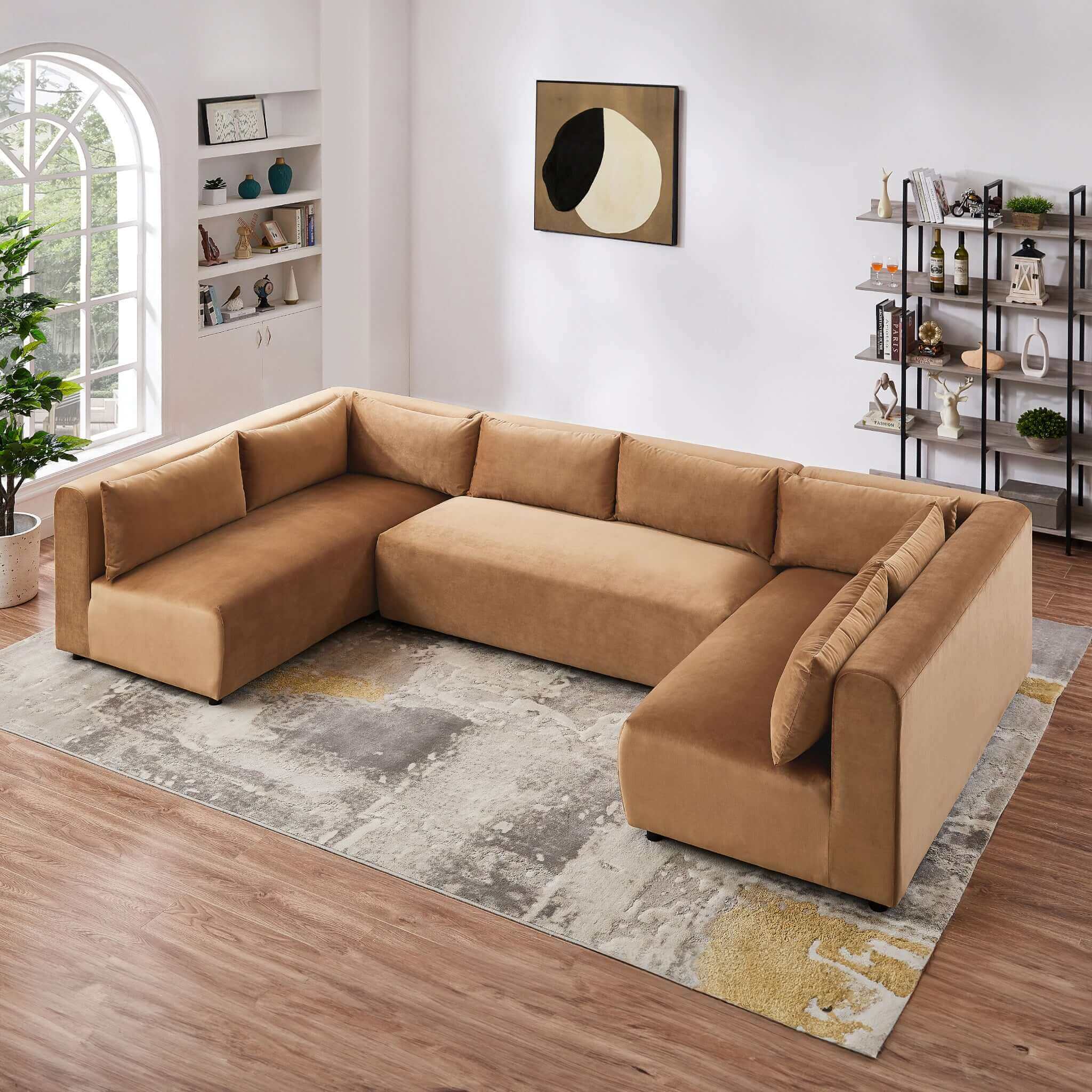 Aleny Cognac Velvet Modular Corner Sofa