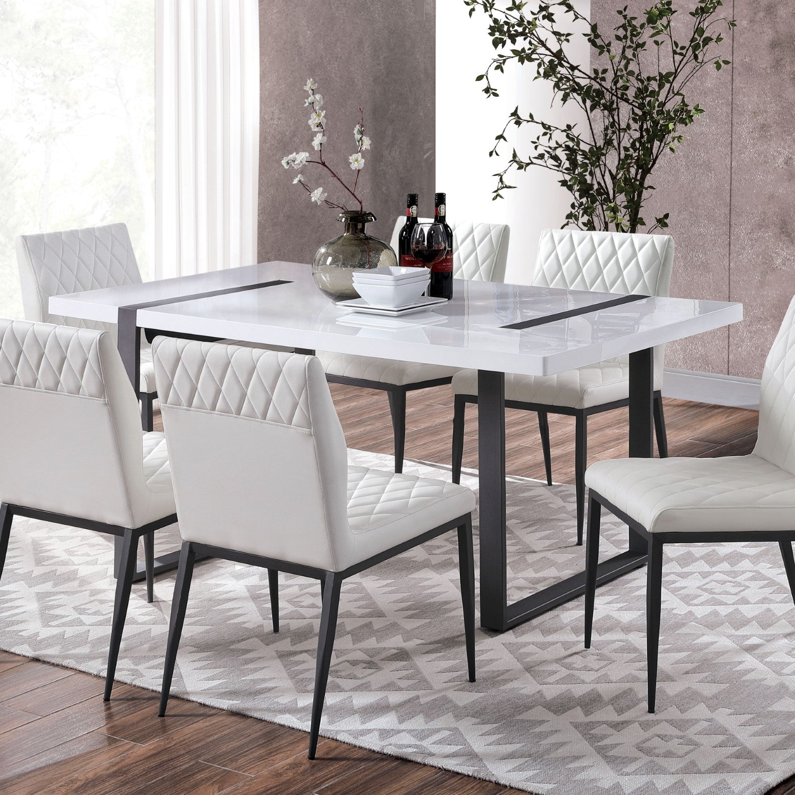 Alessia White/Black 7 Pc. Dining Set
